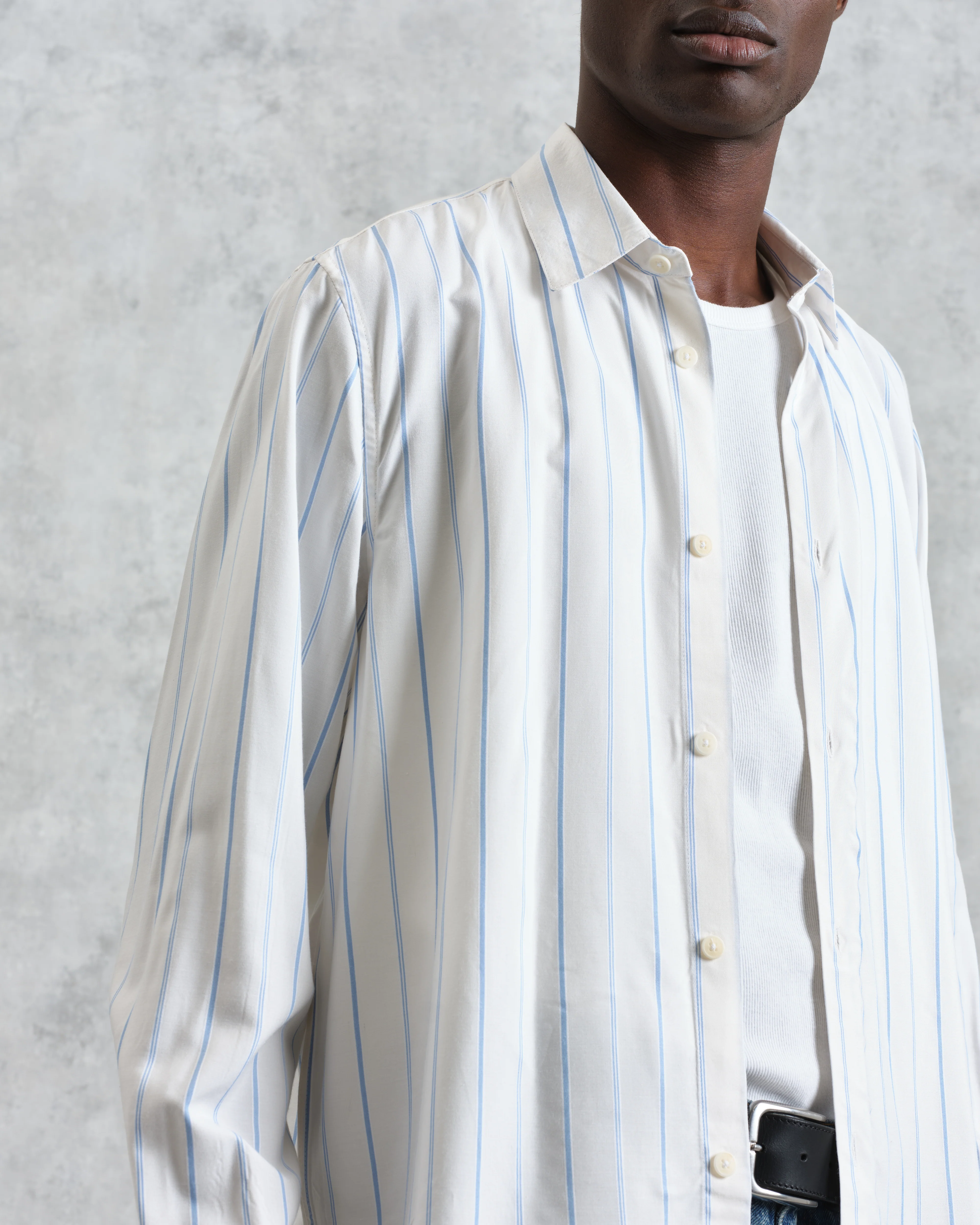 Halcomb - Ecru Stripe Portuguese Viscose Shirt - Image 3