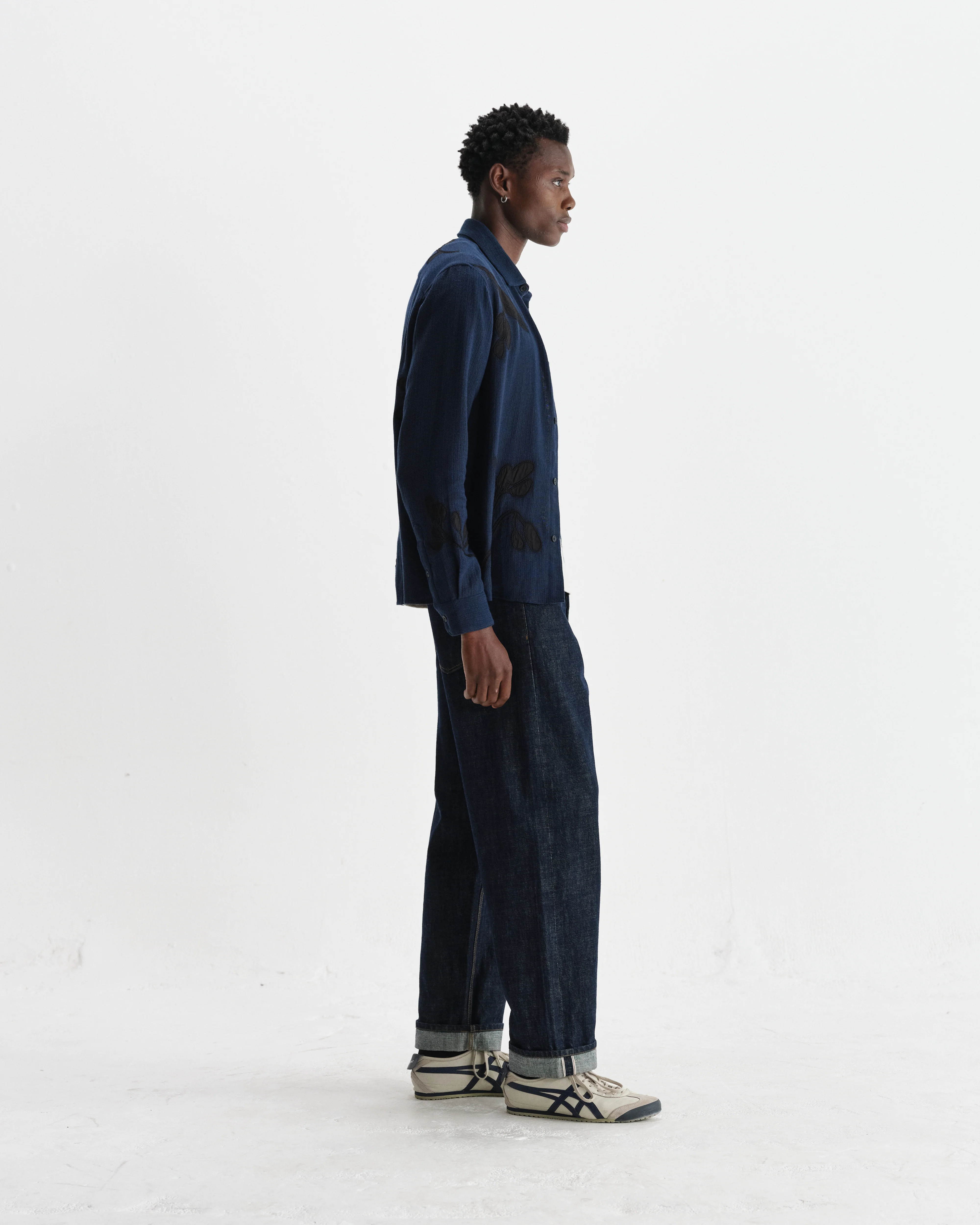 Halcomb - Navy Herringbone Cotton Applique Shirt - Image 5