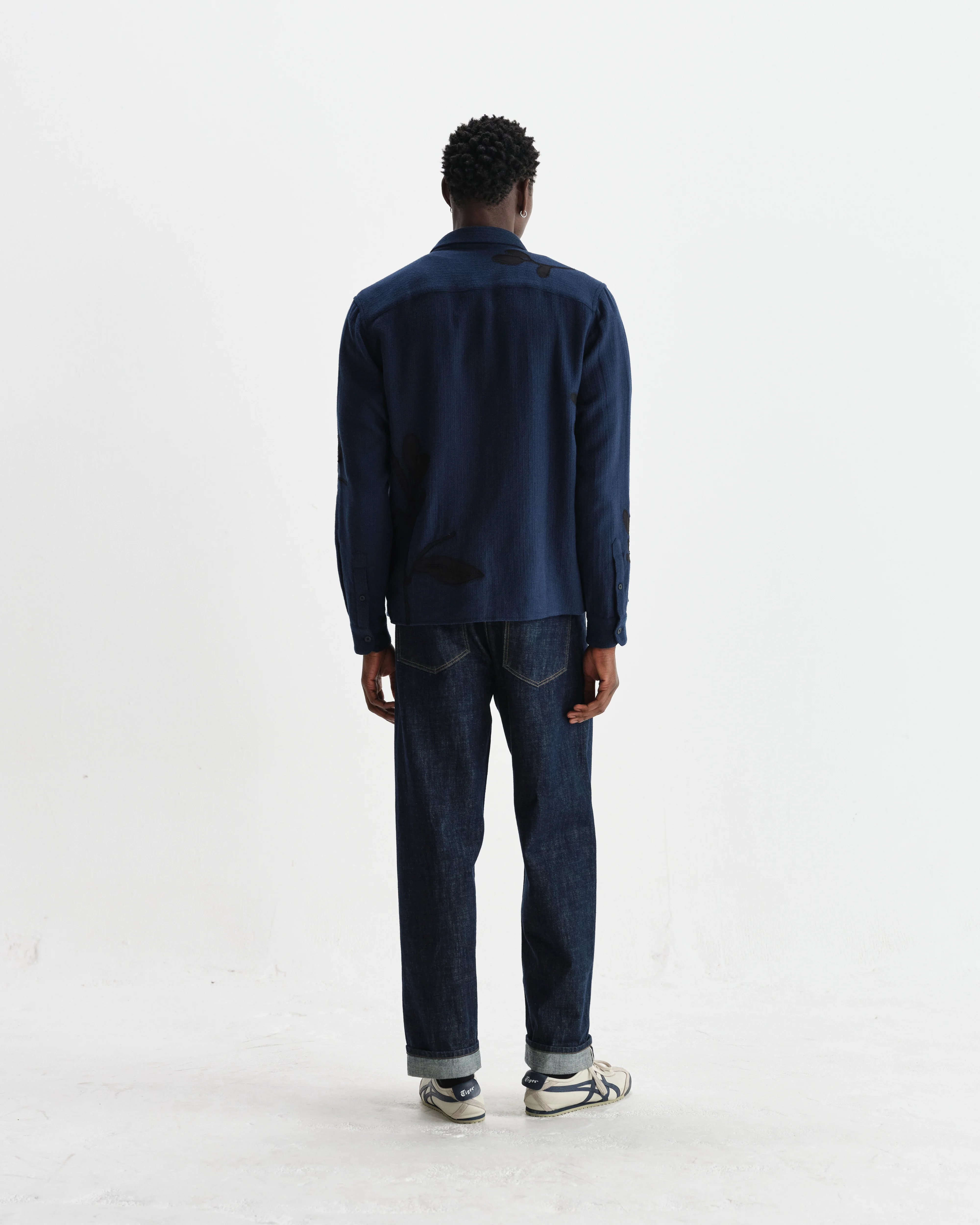 Halcomb - Navy Herringbone Cotton Applique Shirt - Image 6