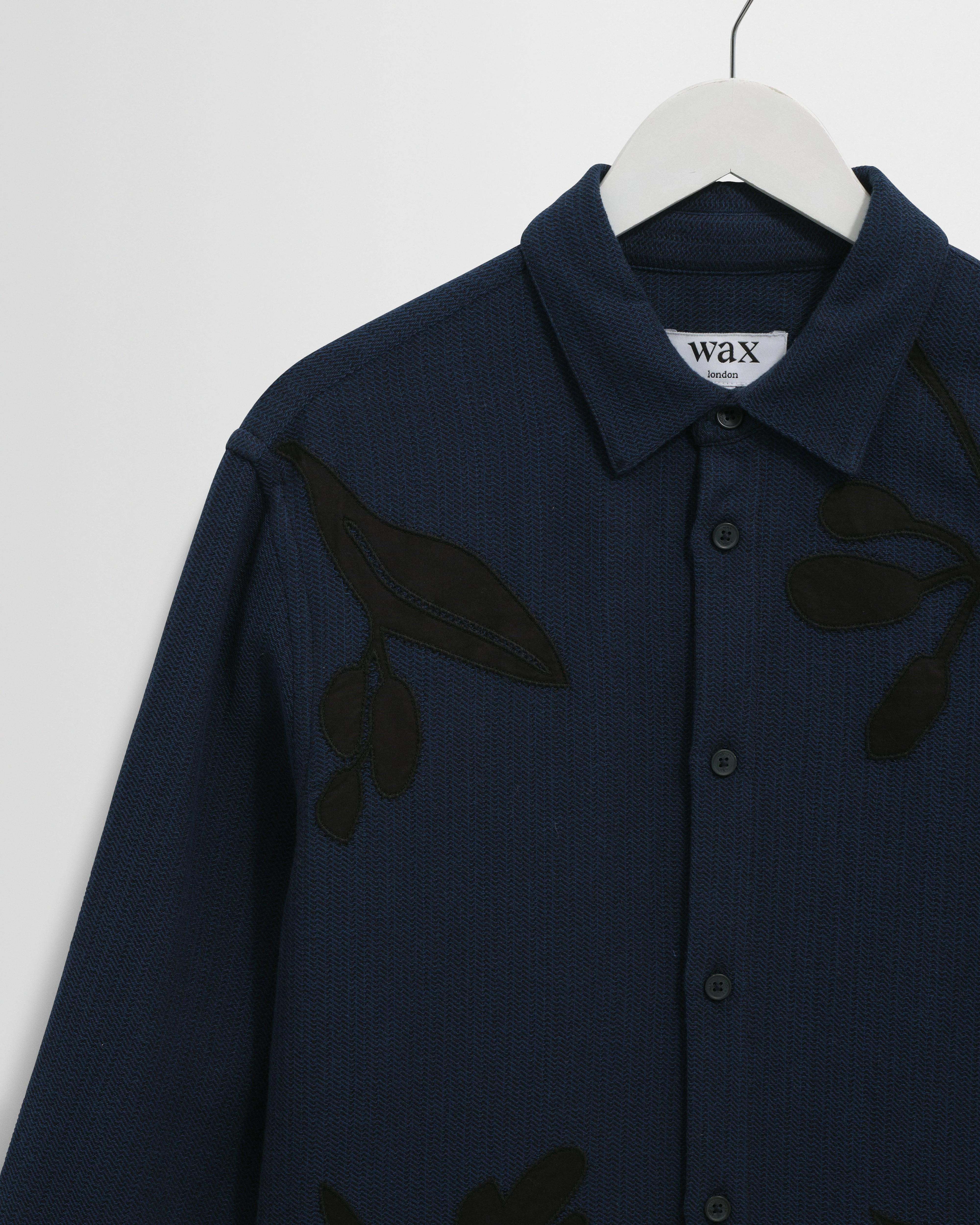 Halcomb - Navy Herringbone Cotton Applique Shirt - Image 7