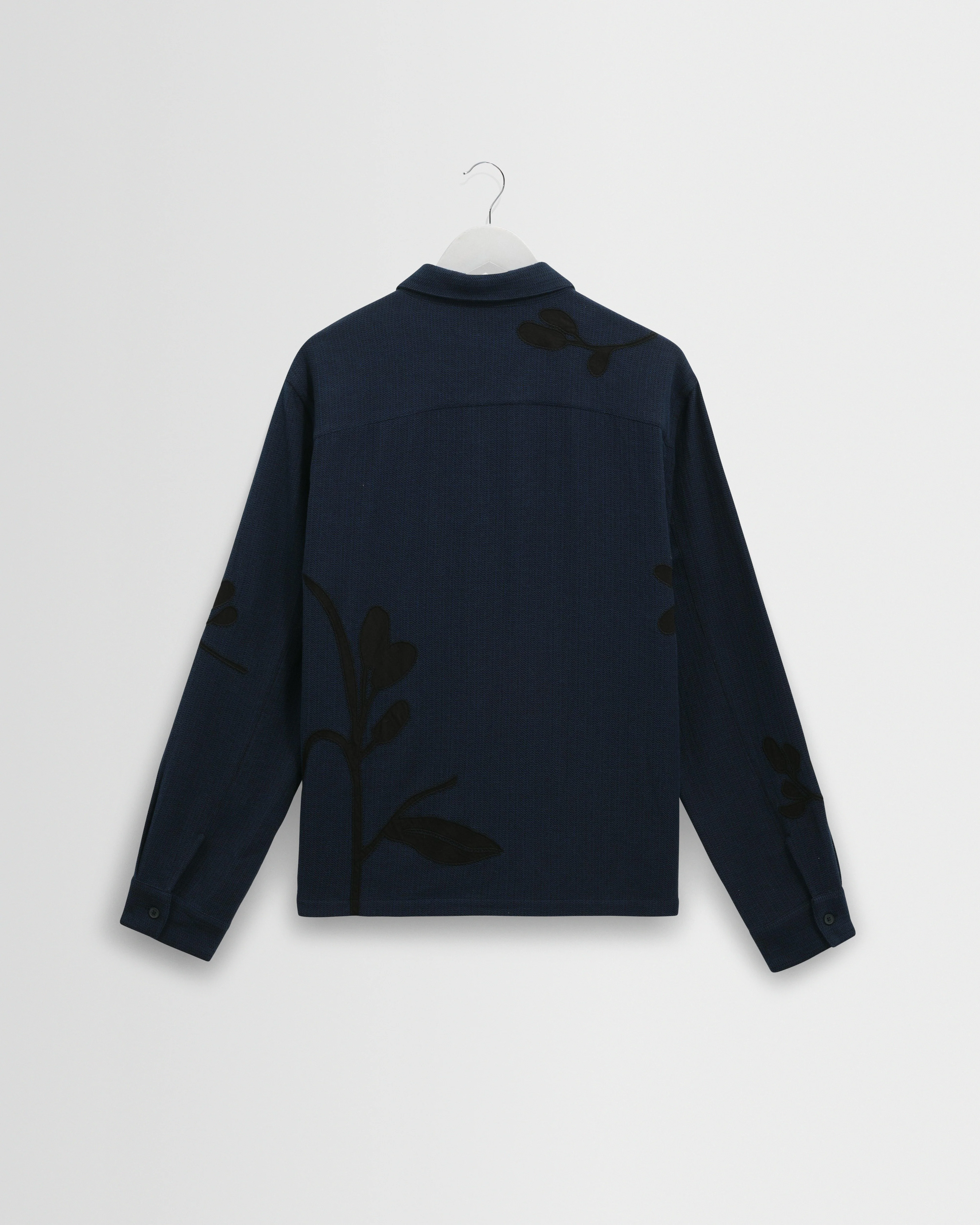 Halcomb - Navy Herringbone Cotton Applique Shirt - Image 8