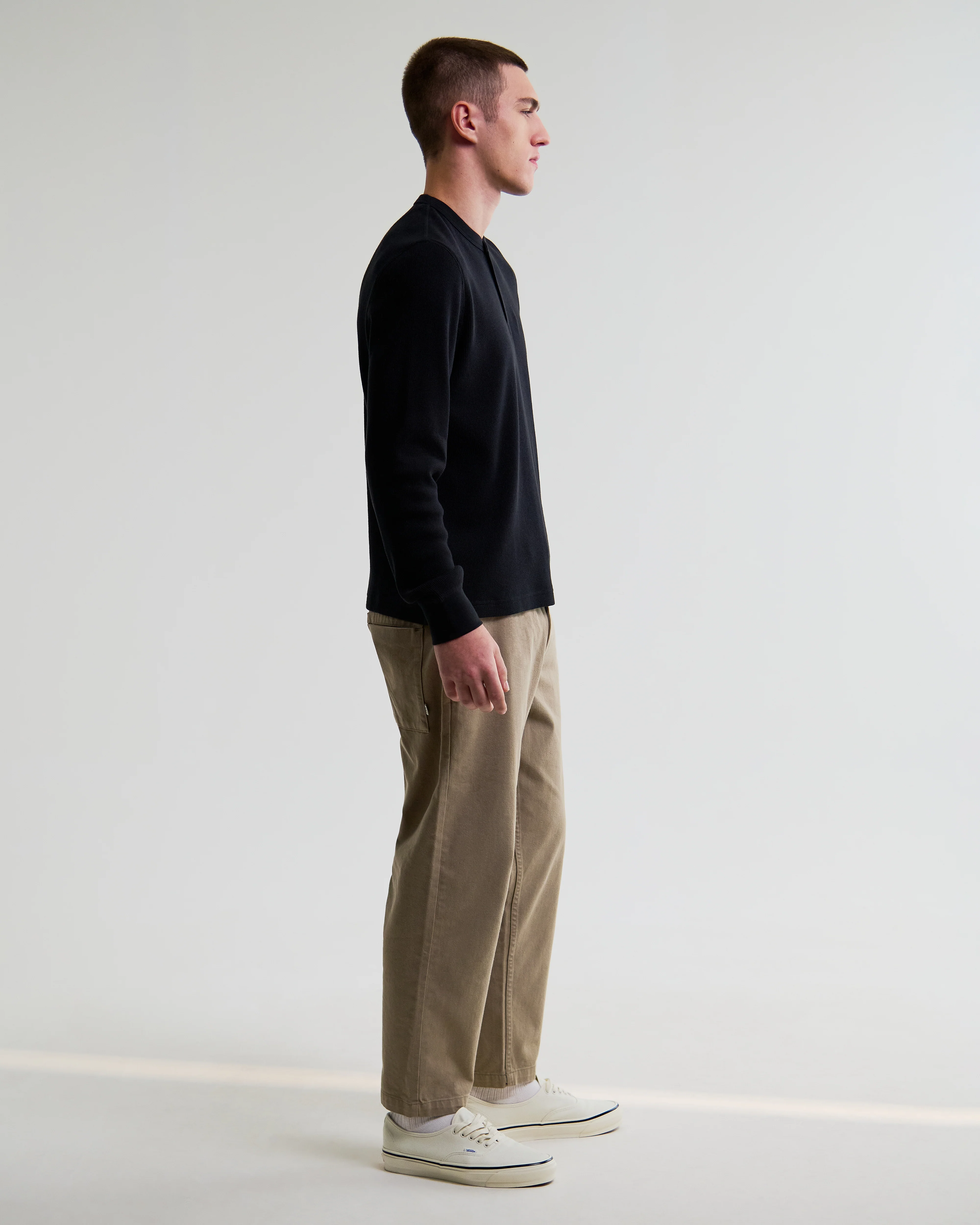 Halton - Black Waffle Long-Sleeve Henley T-Shirt - Image 5