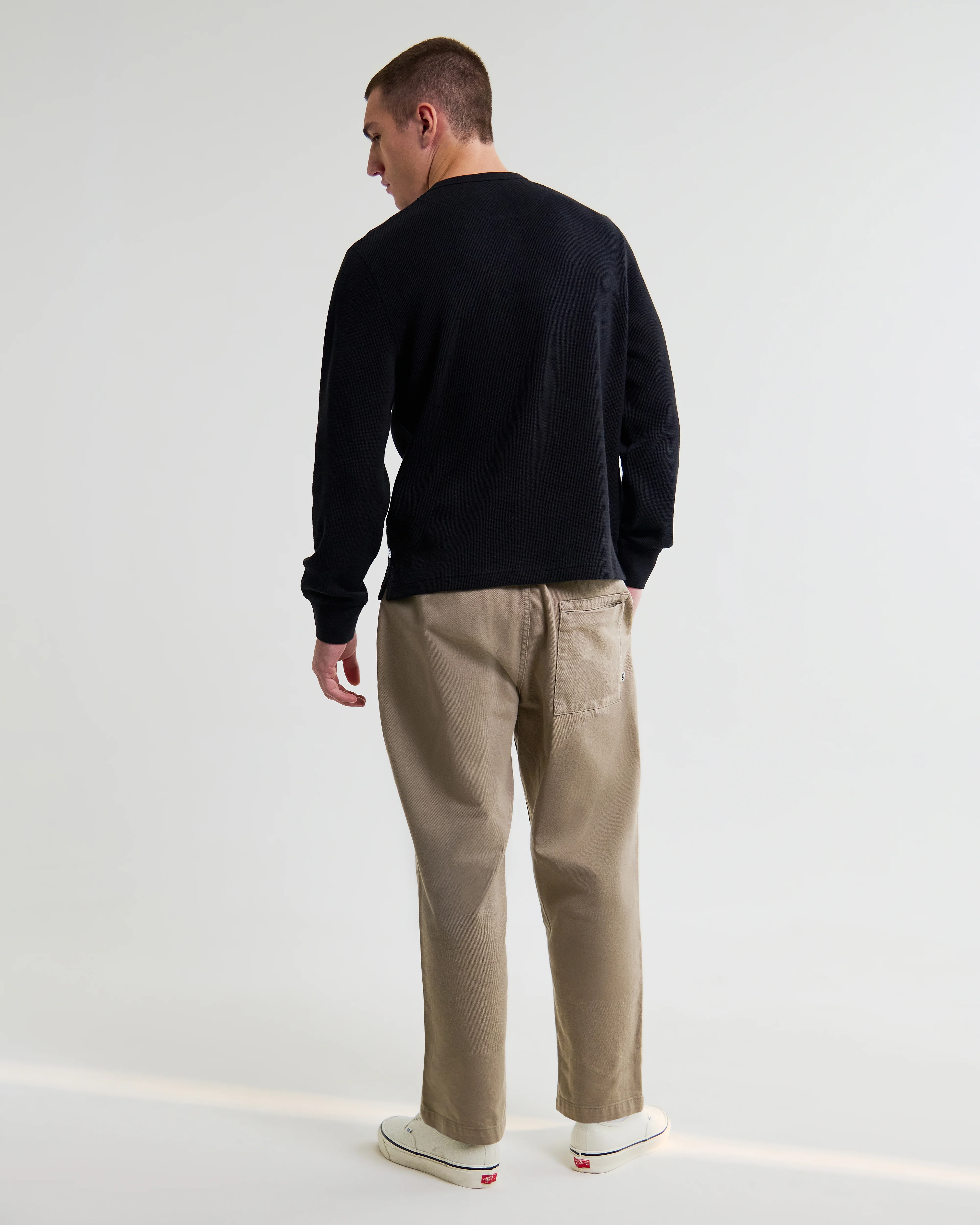 Halton - Black Waffle Long-Sleeve Henley T-Shirt - Image 6