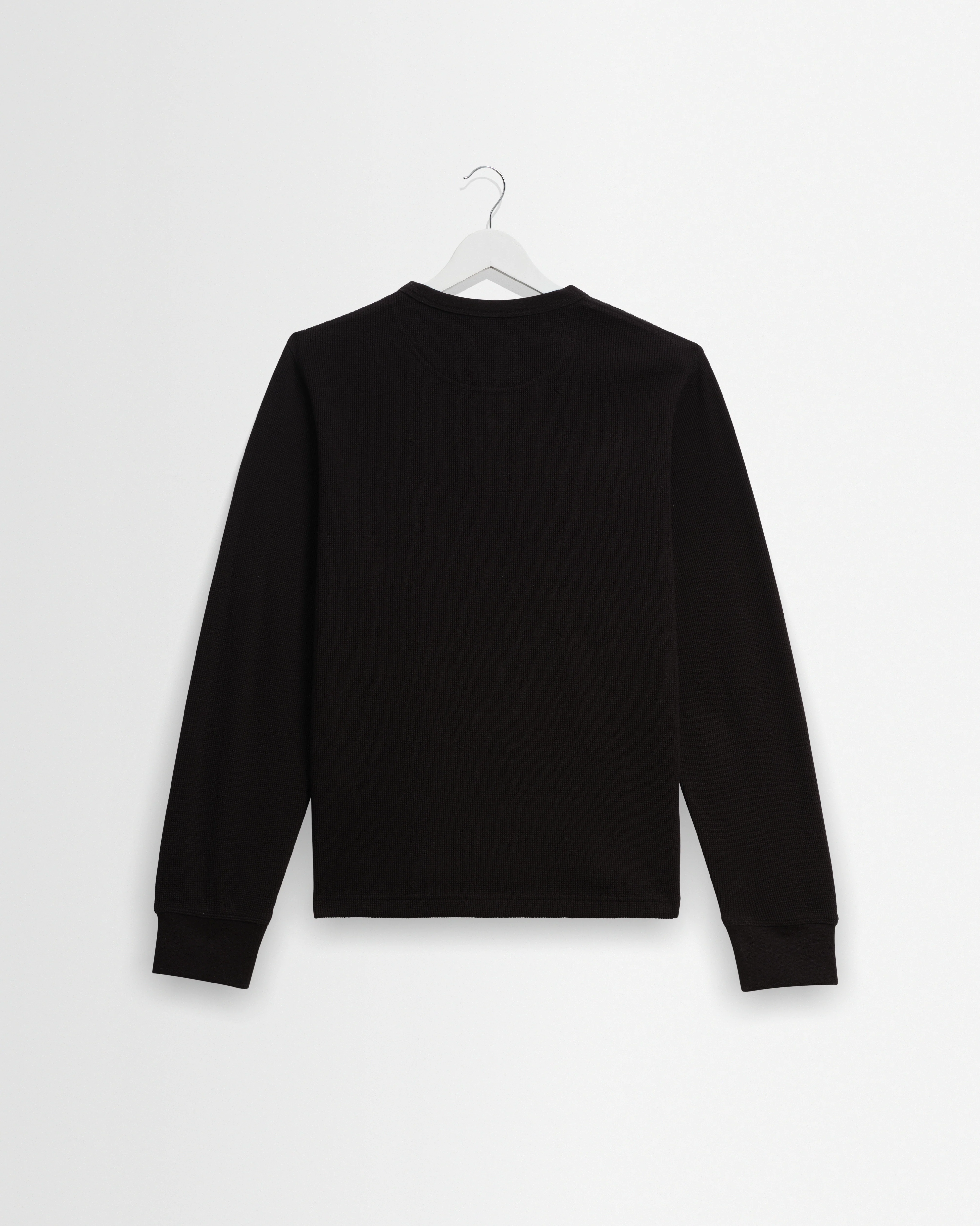 Halton - Black Waffle Long-Sleeve Henley T-Shirt - Image 8