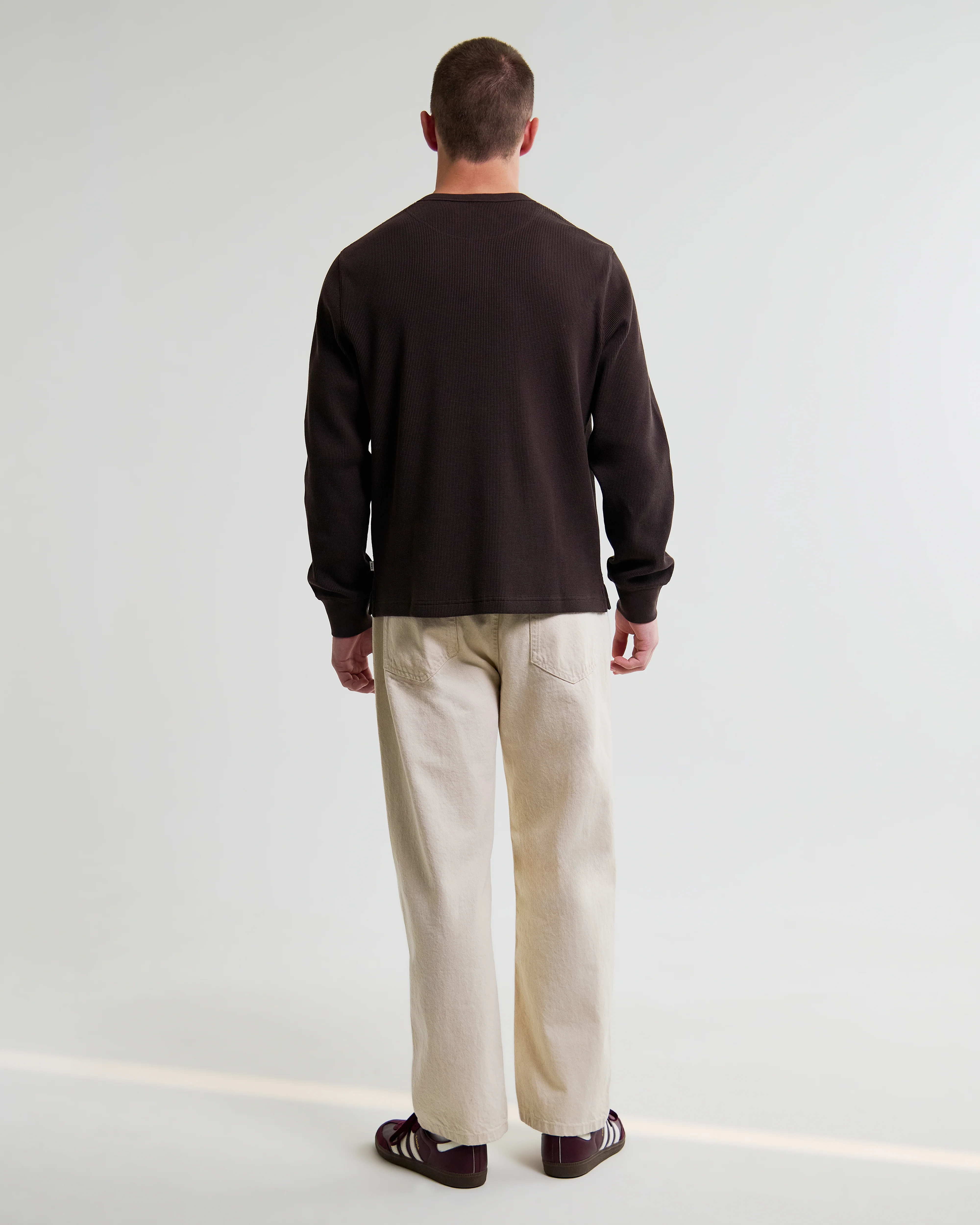 Halton - Dark Brown Waffle Long-Sleeve Henley T-Shirt - Image 6