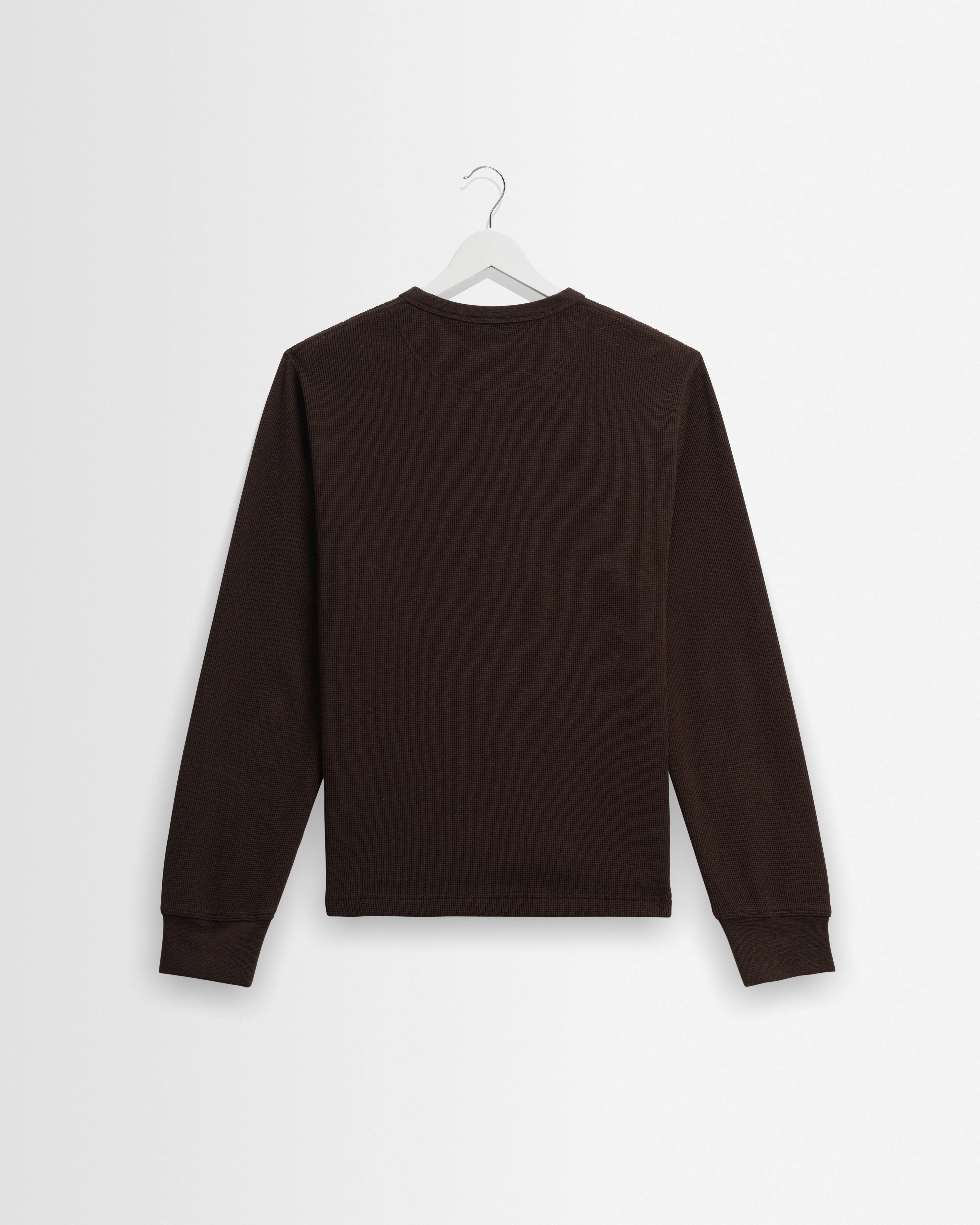 Halton - Dark Brown Waffle Long-Sleeve Henley T-Shirt - Image 8