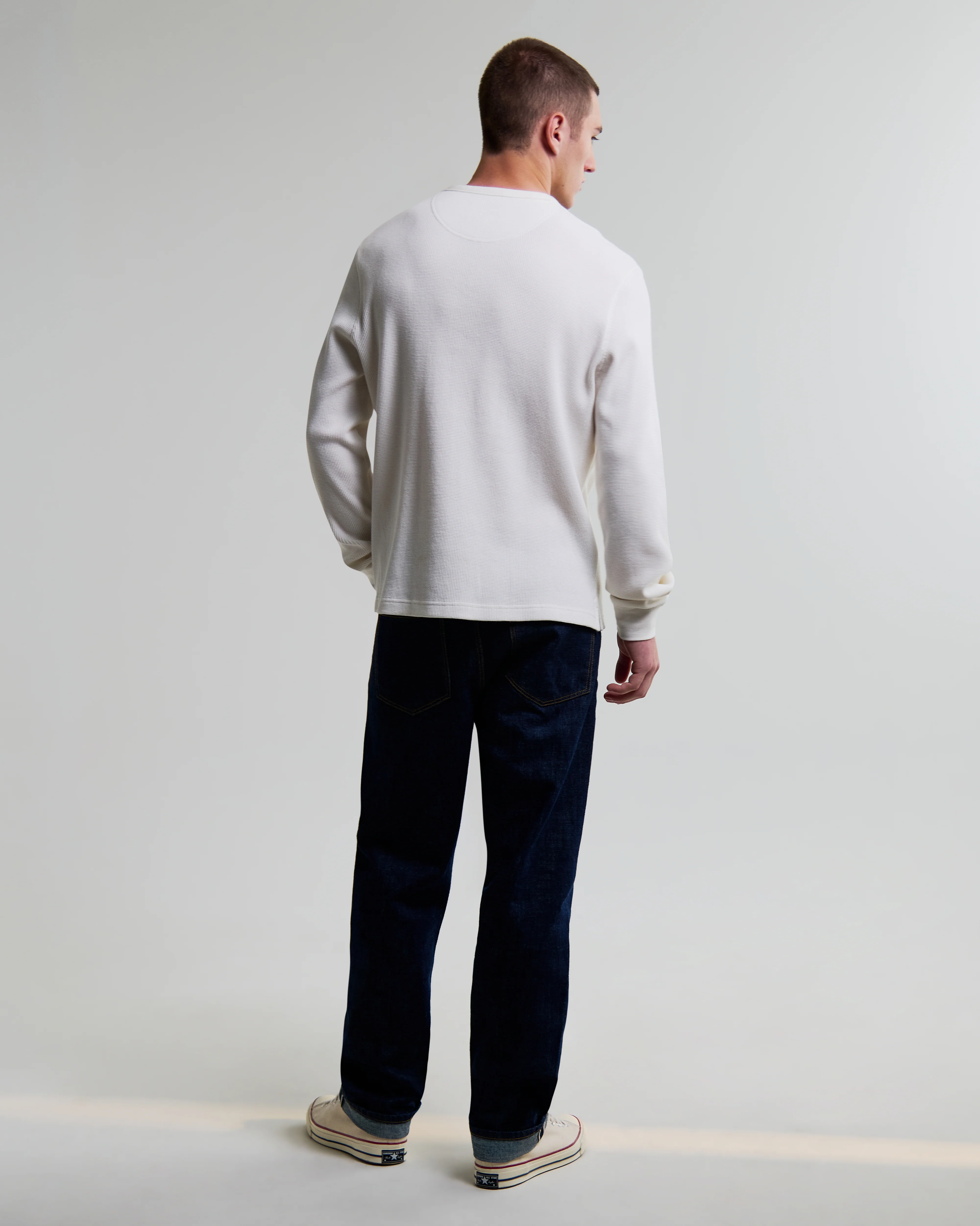 Halton - Ecru Waffle Long-Sleeve Henley T-Shirt - Image 6
