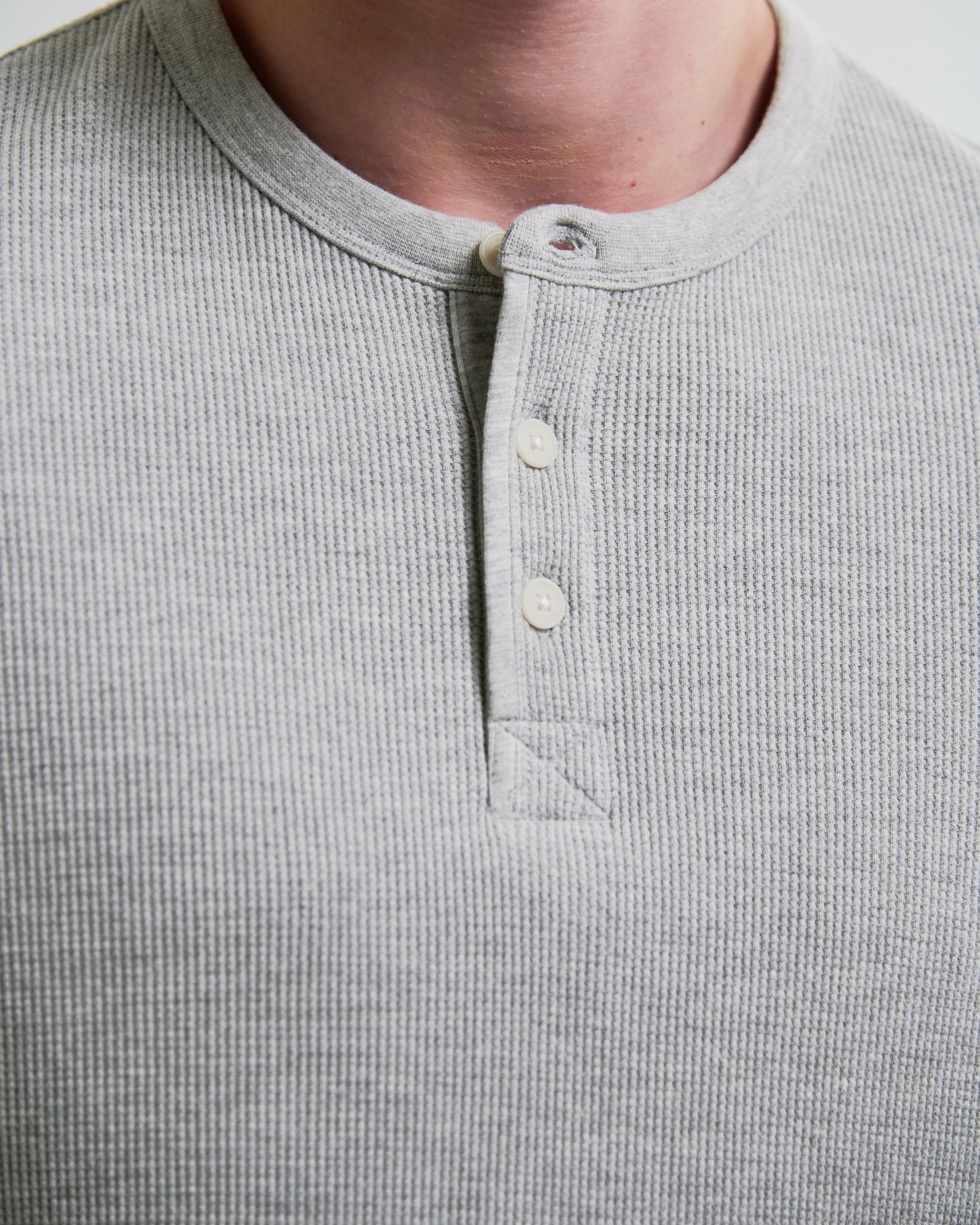 Halton - Grey Waffle Long-Sleeve Henley T-Shirt - Image 3