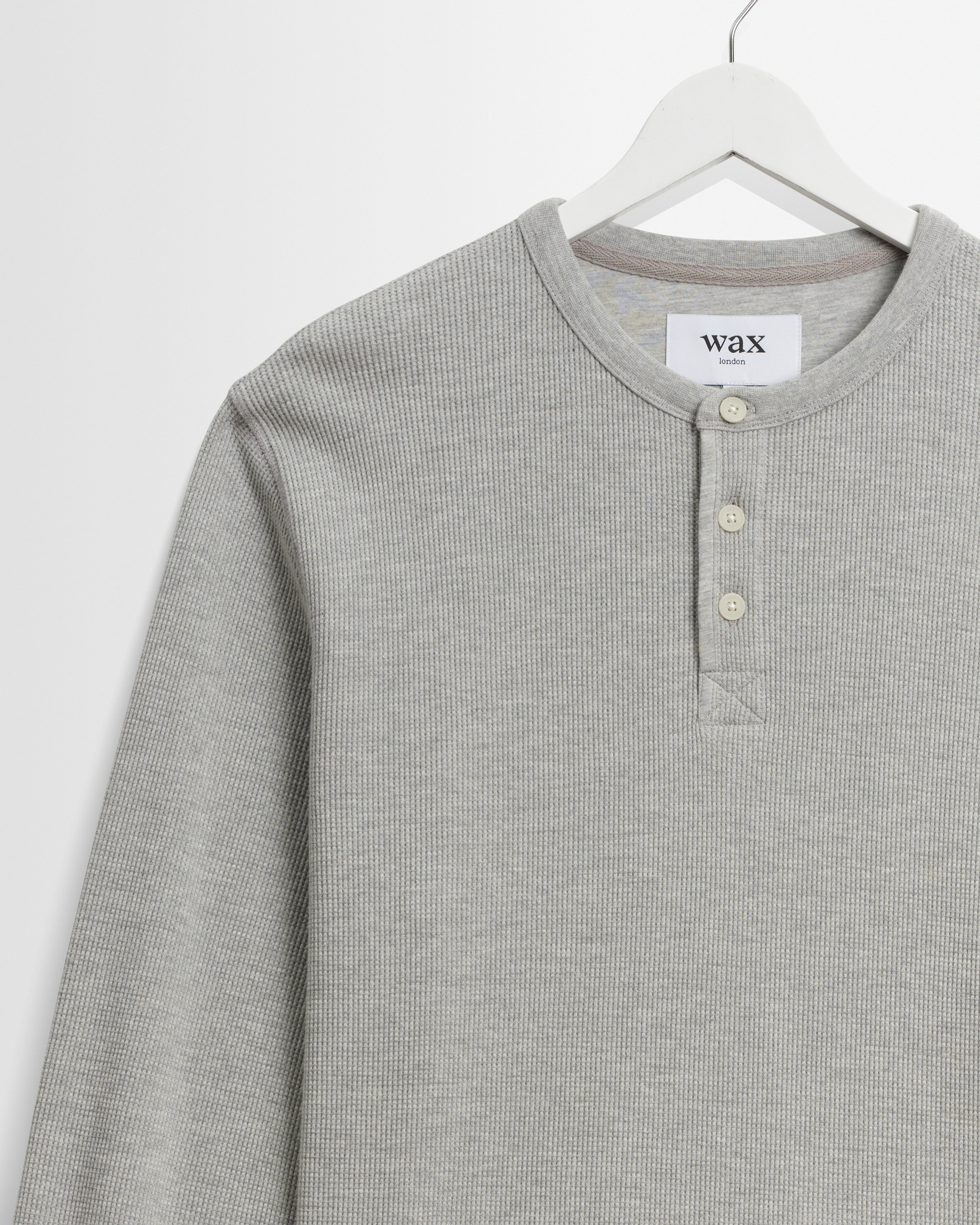 Halton - Grey Waffle Long-Sleeve Henley T-Shirt - Image 7