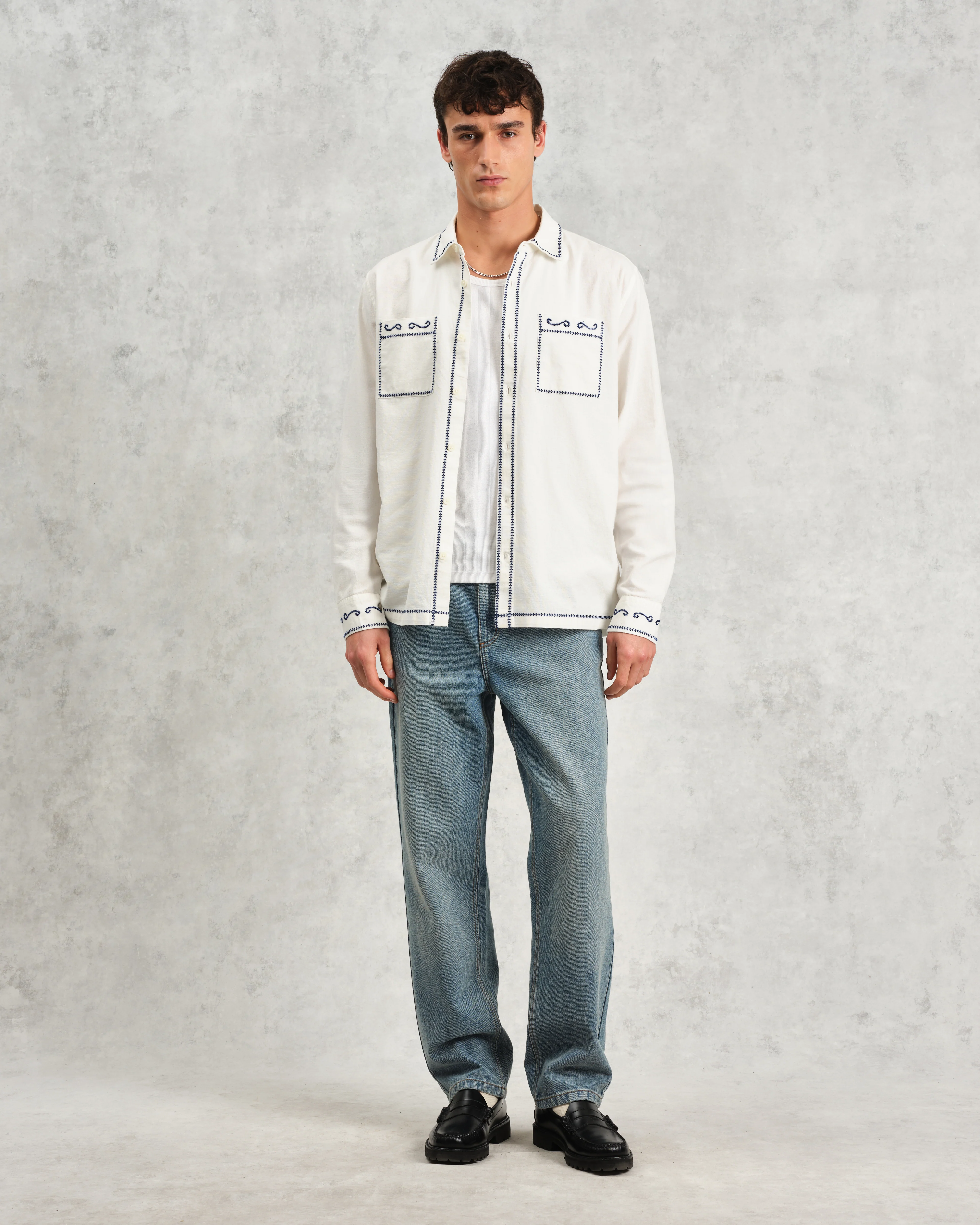 Haven - Ecru And Blue Embroidered Shirt - Image 4