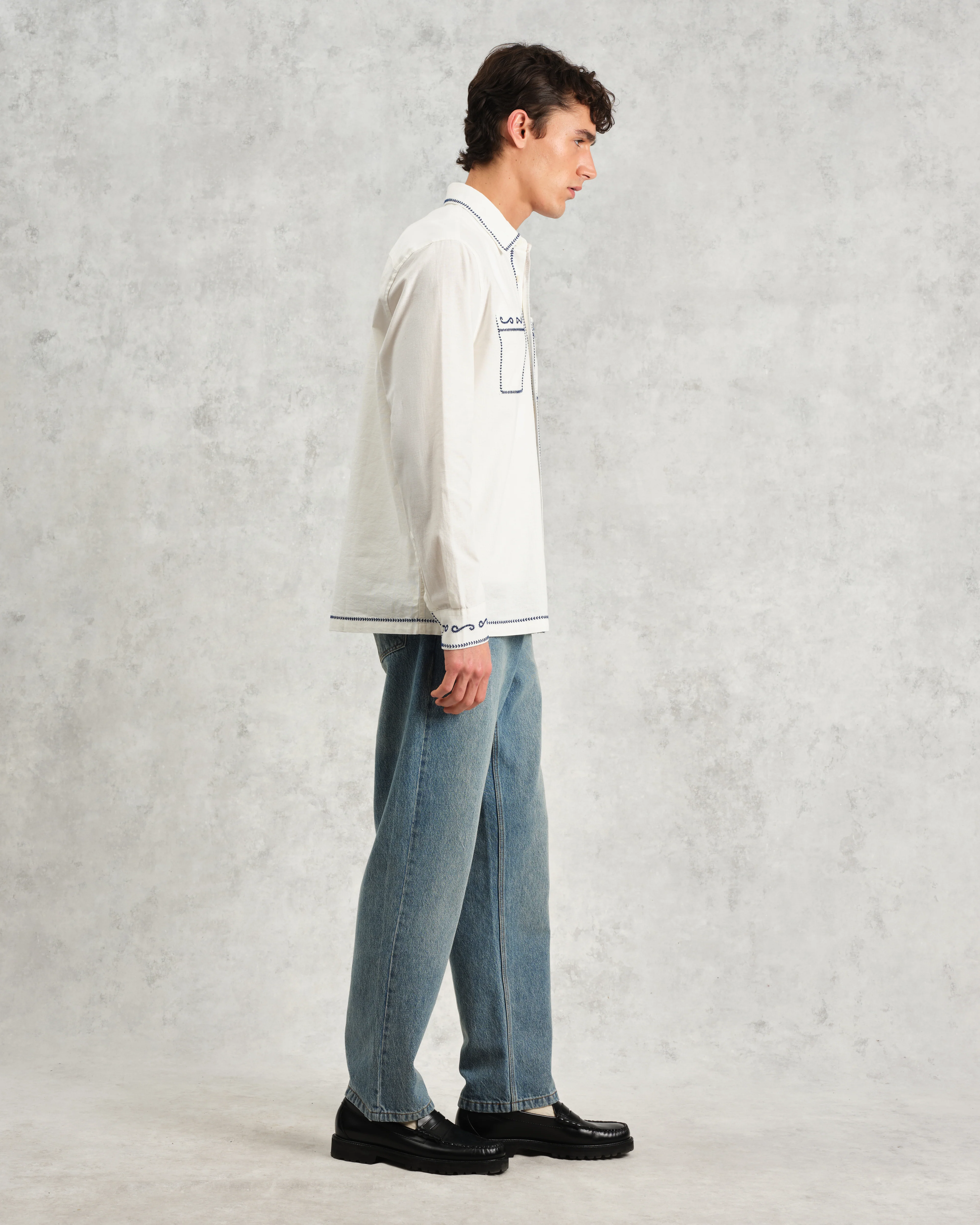 Haven - Ecru And Blue Embroidered Shirt - Image 5