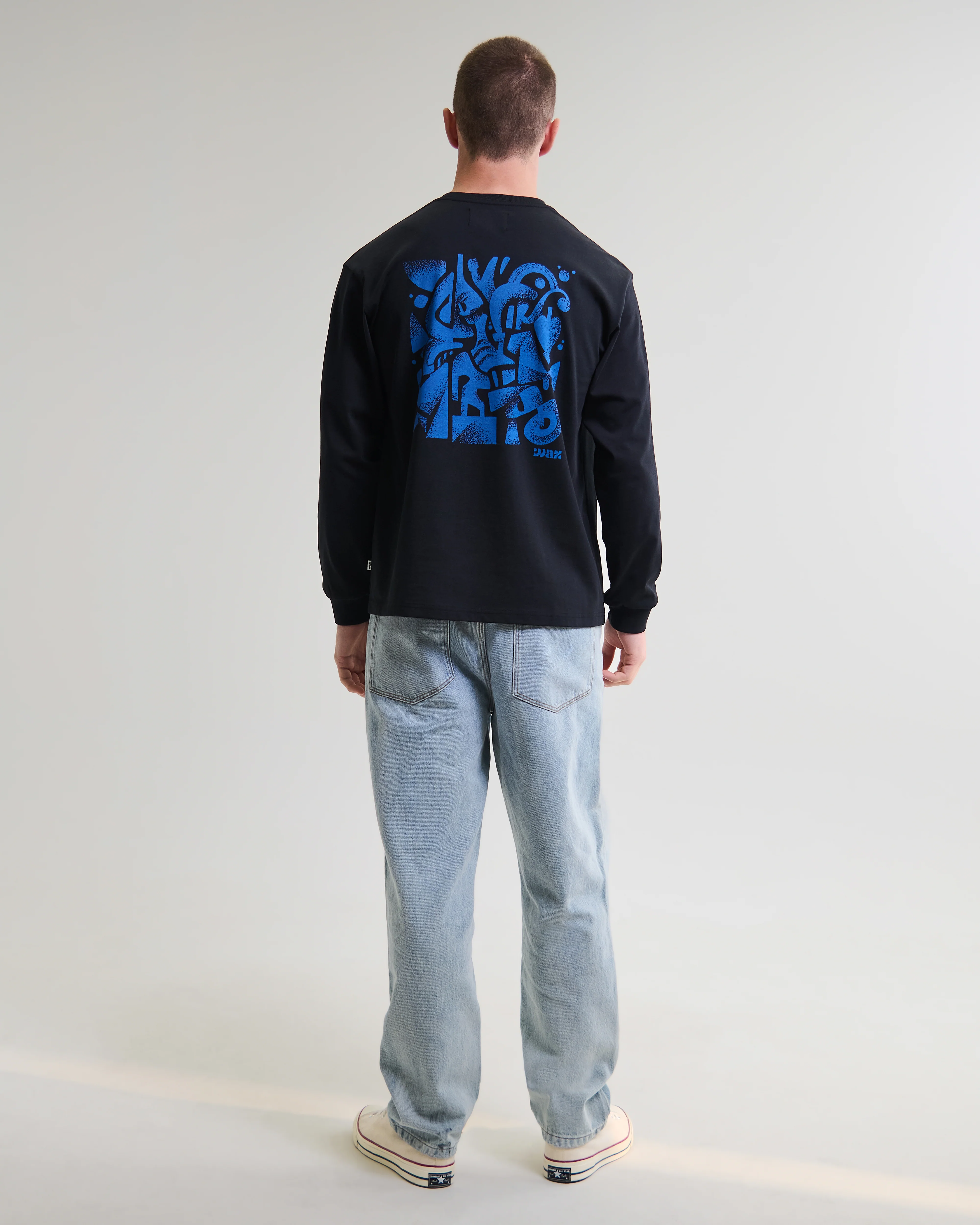 Hayden - Black And Blue 90s Doodle Graphic Cotton T-Shirt - Image 6