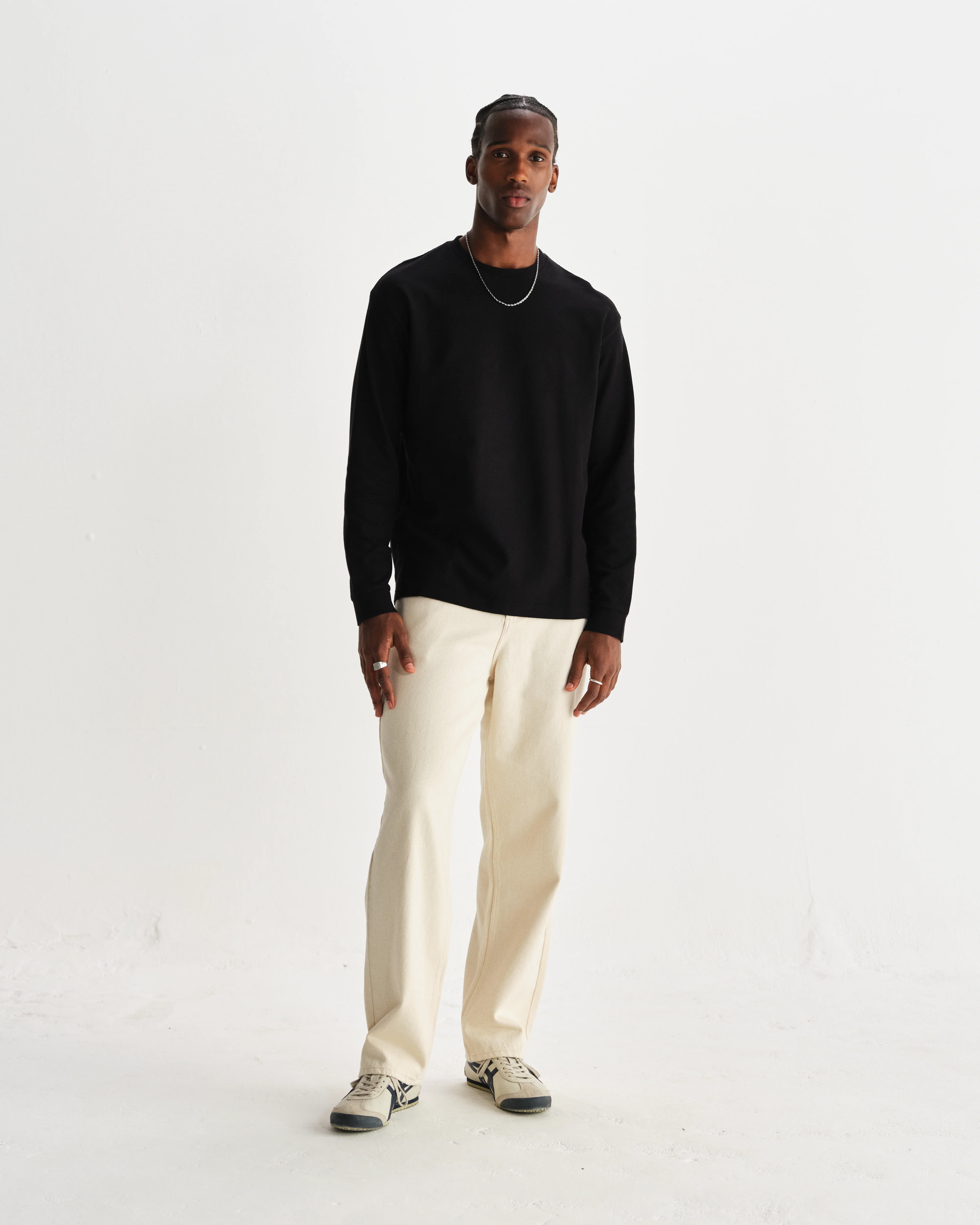 Hayden - Black Textured Organic Cotton Long Sleeve T-Shirt - Image 4