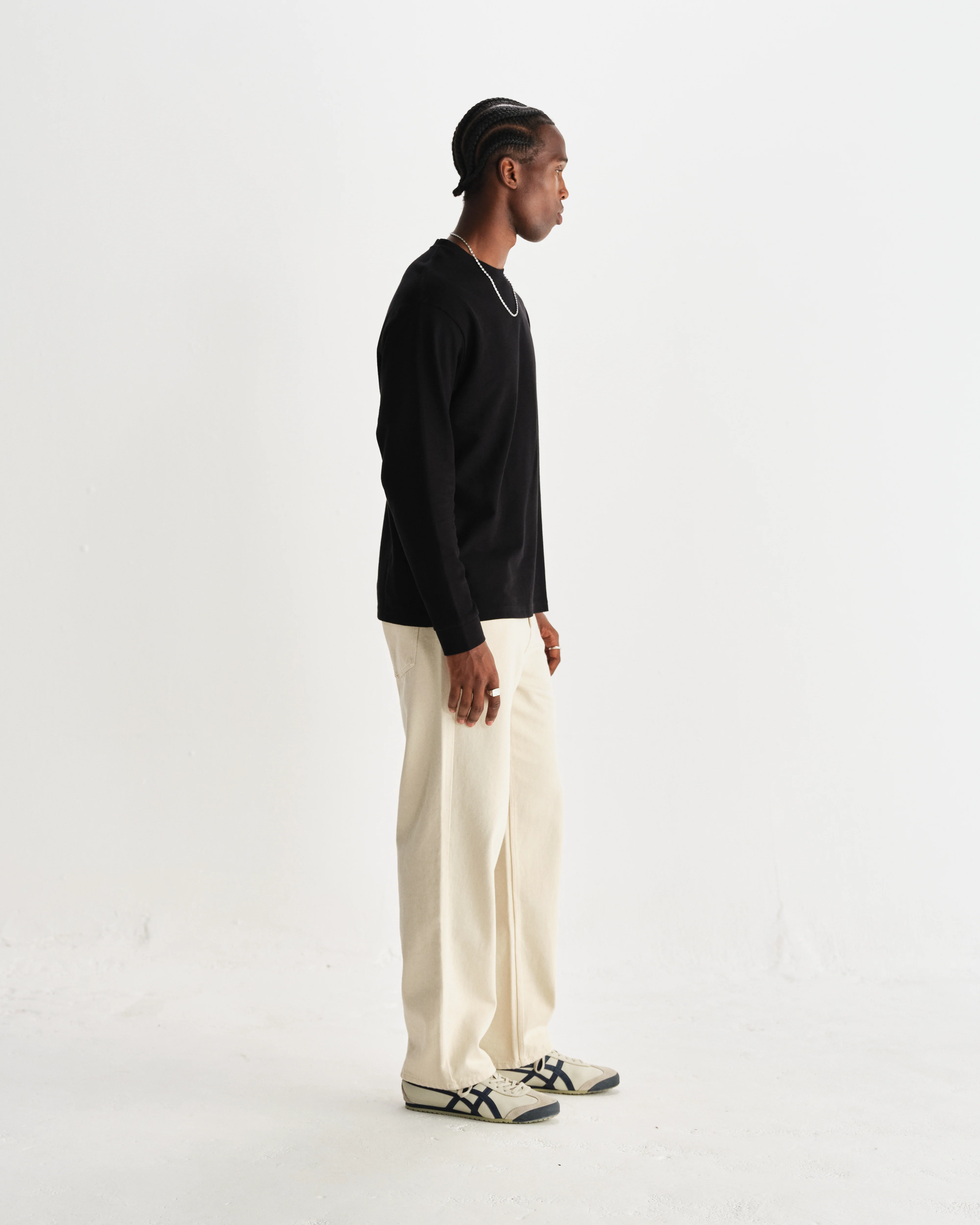 Hayden - Black Textured Organic Cotton Long Sleeve T-Shirt - Image 5