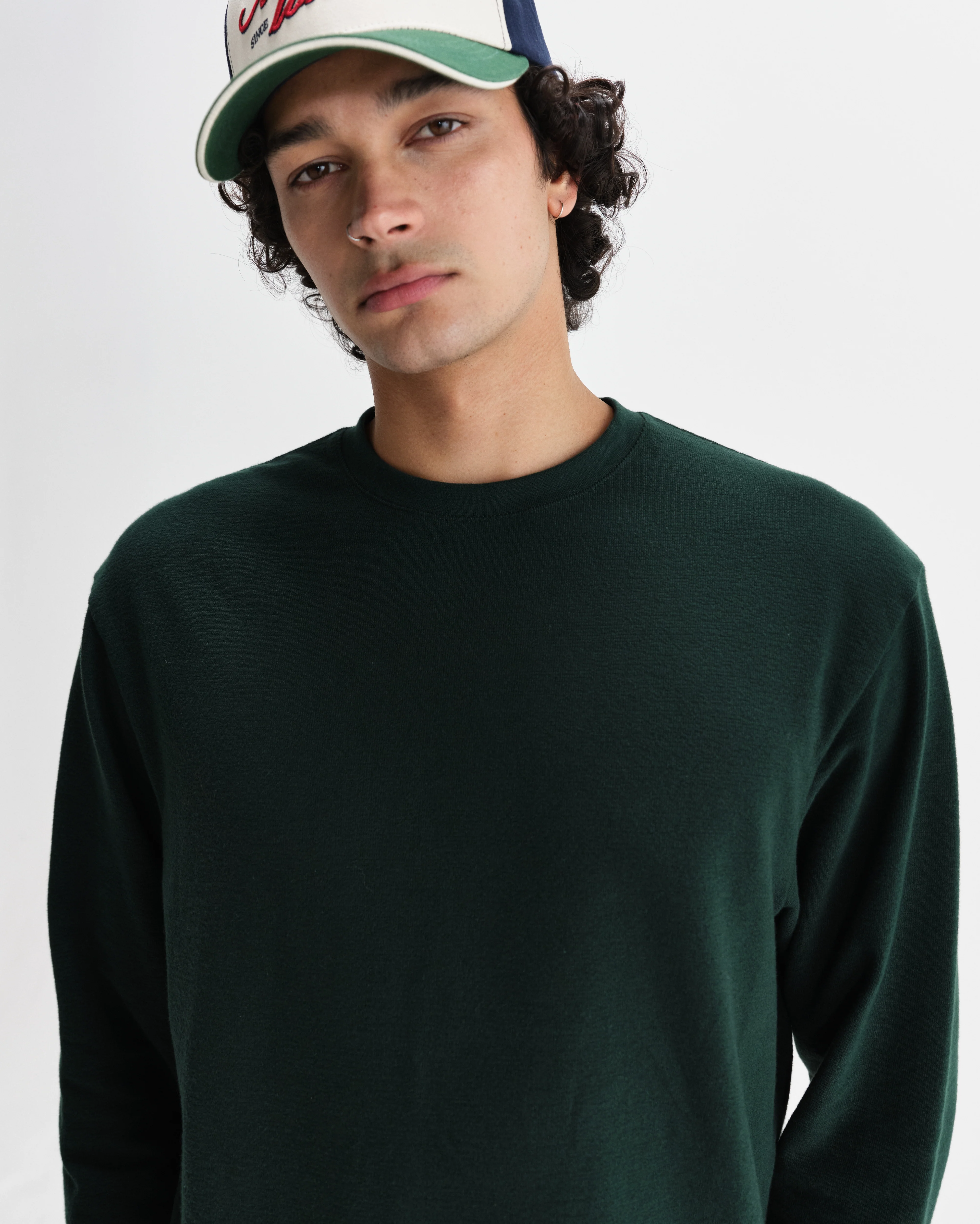 Hayden - Bottle Green Textured Organic Cotton Long Sleeve T-Shirt - Image 3