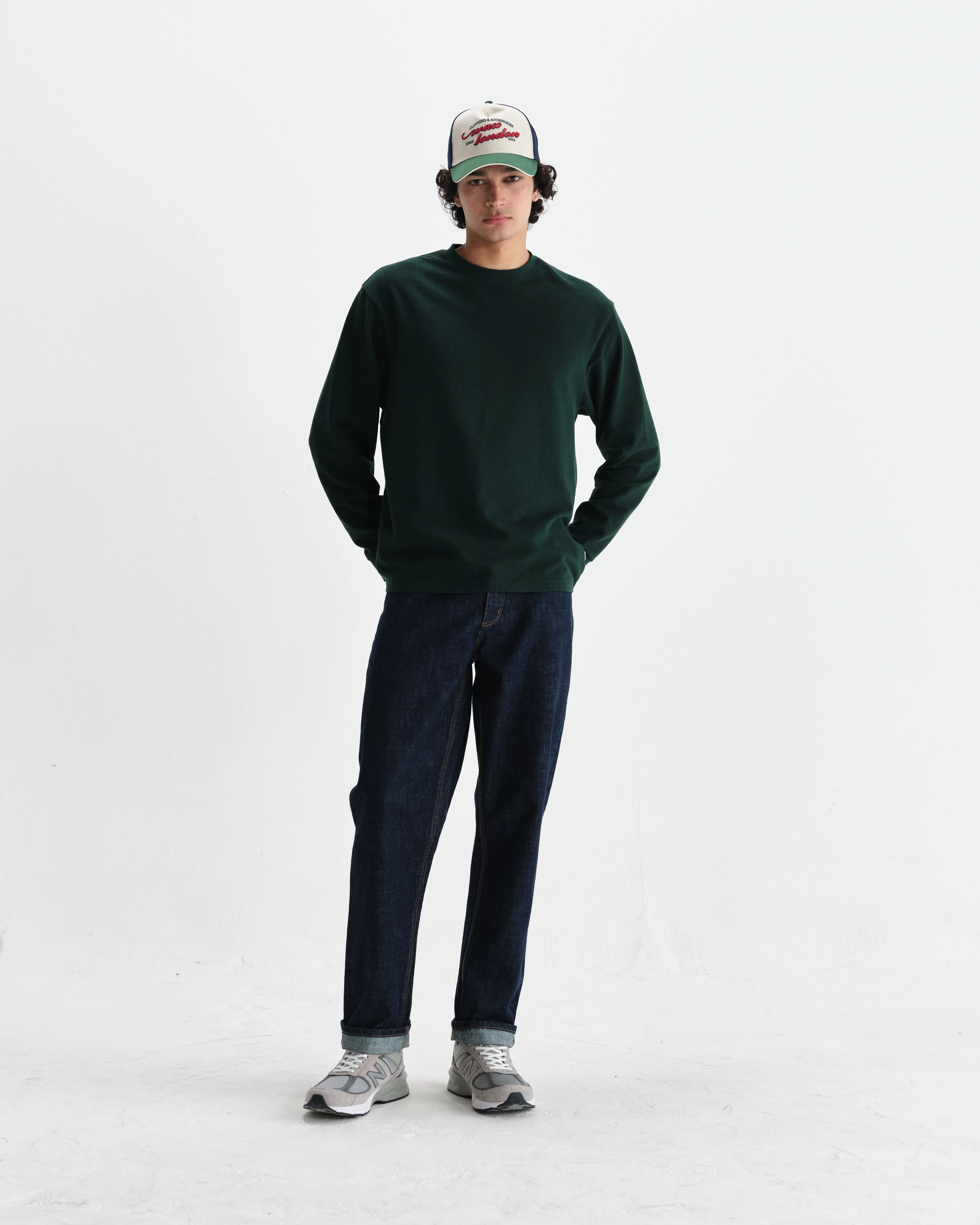 Hayden - Bottle Green Textured Organic Cotton Long Sleeve T-Shirt - Image 4