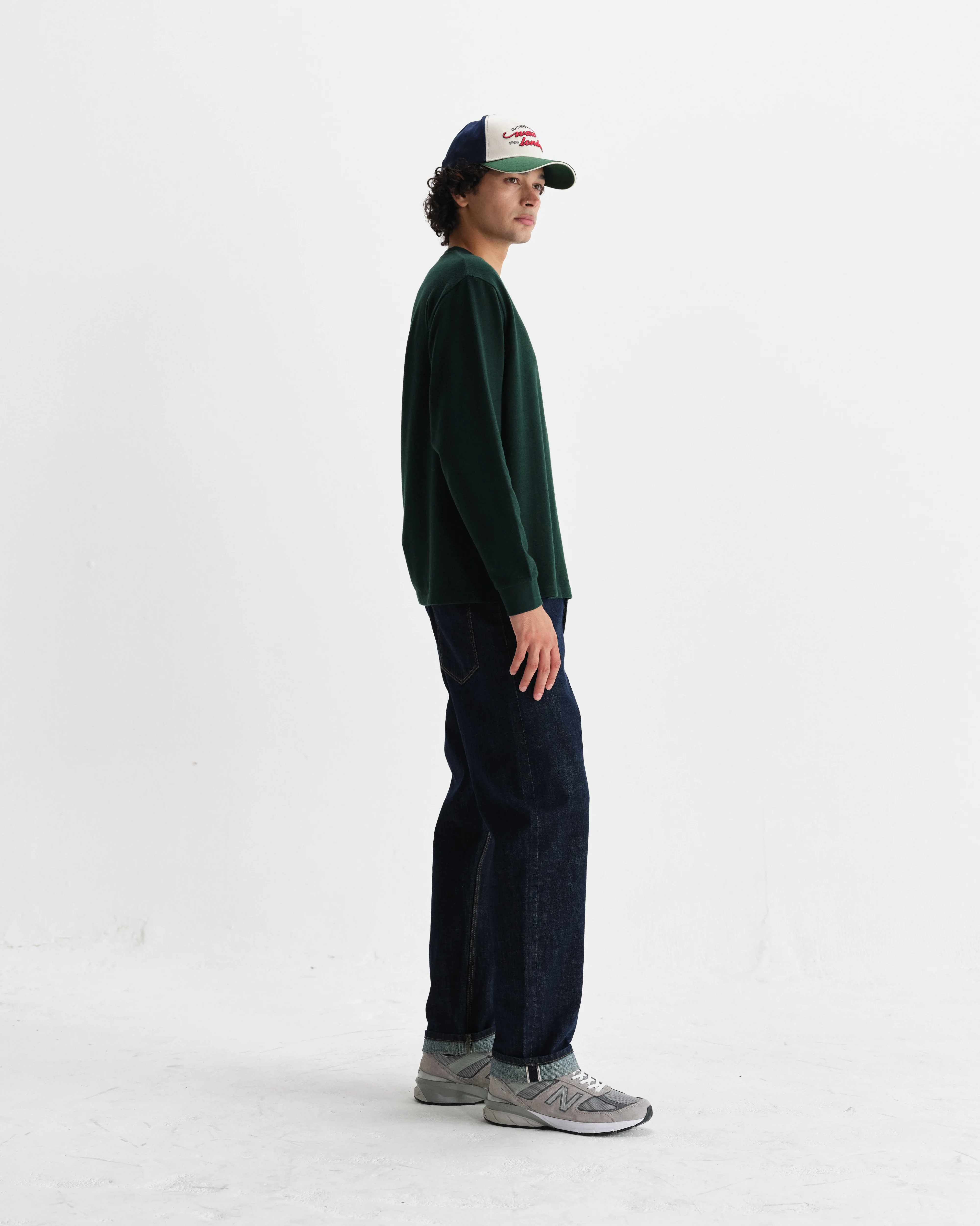 Hayden - Bottle Green Textured Organic Cotton Long Sleeve T-Shirt - Image 5