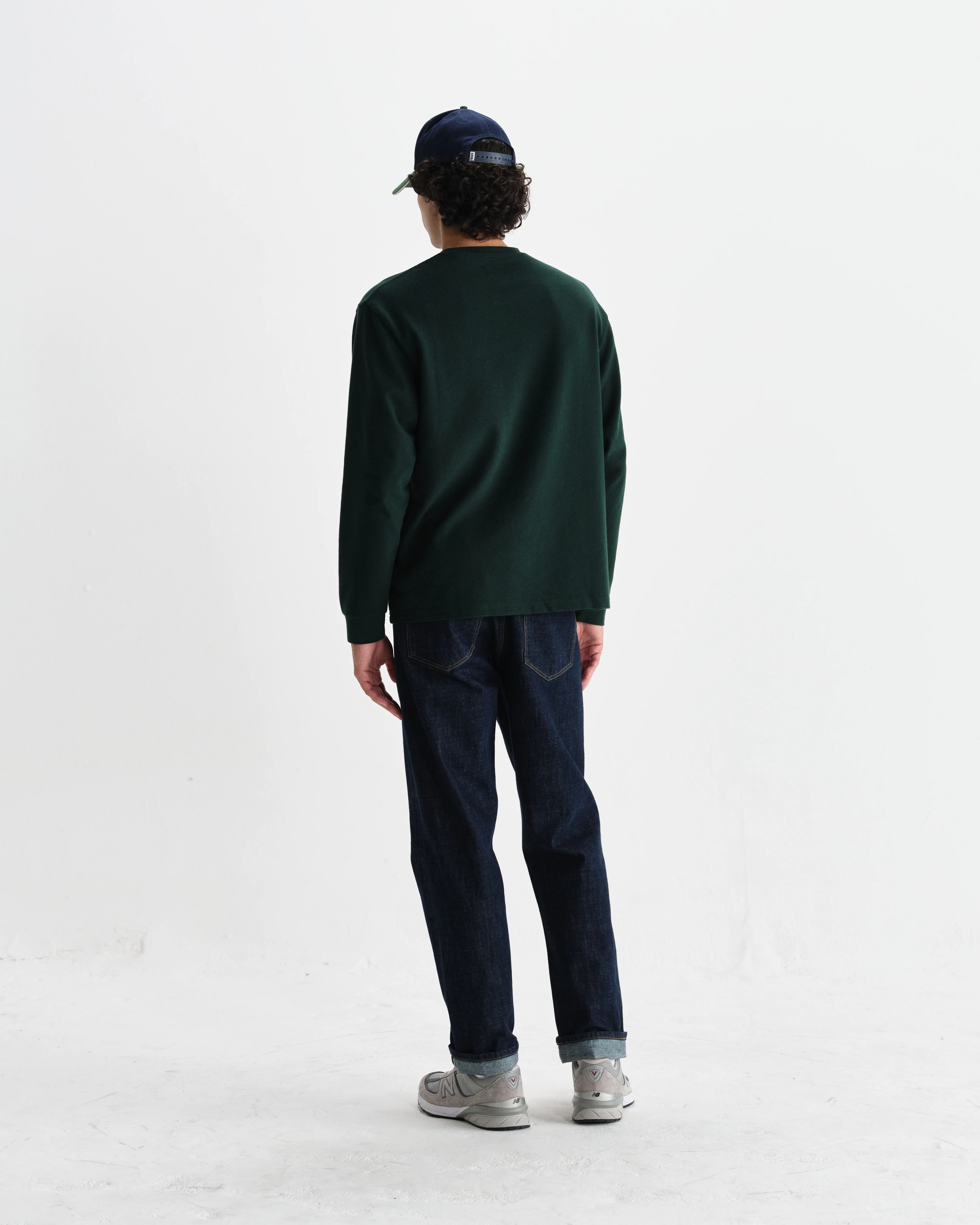Hayden - Bottle Green Textured Organic Cotton Long Sleeve T-Shirt - Image 6