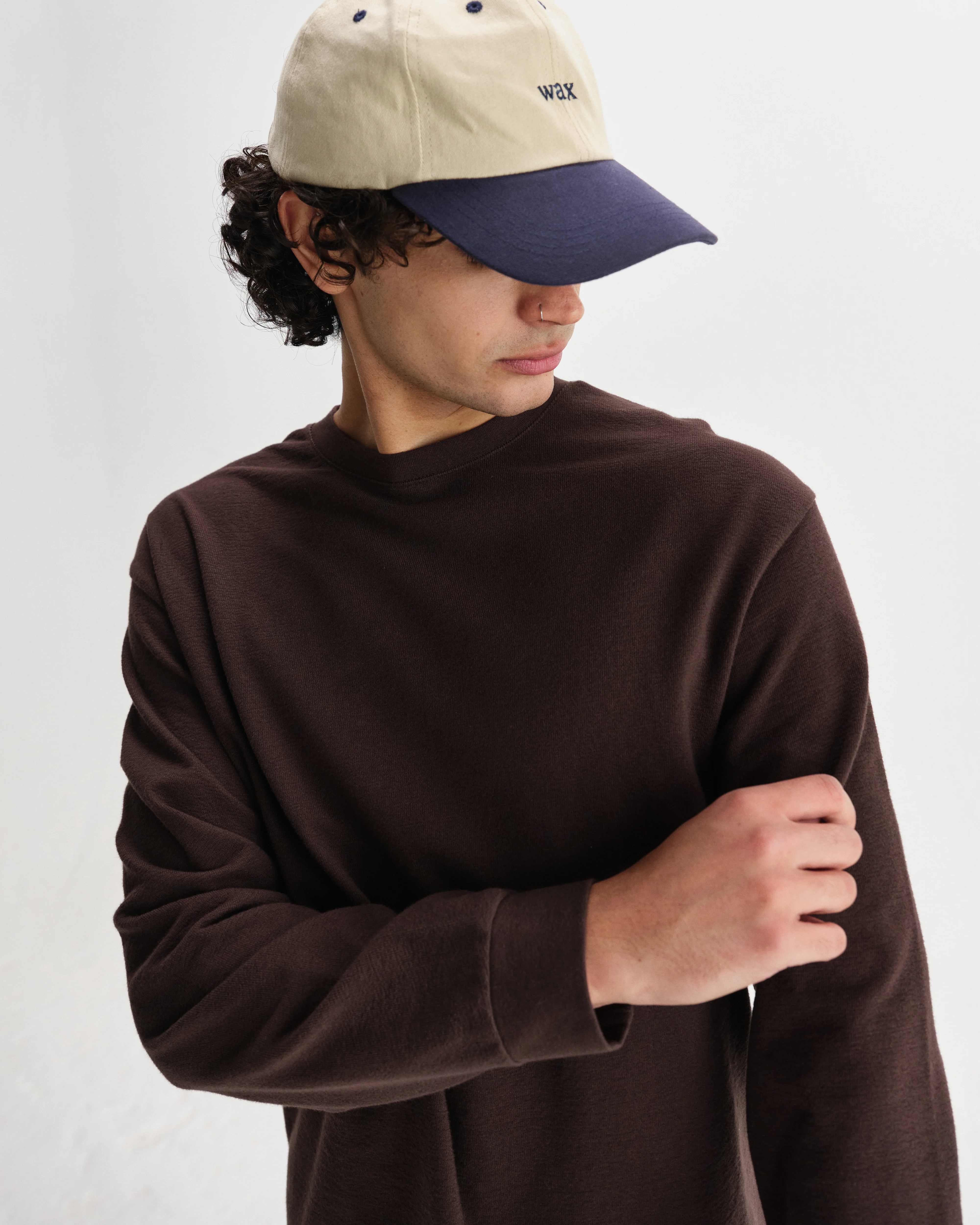 Hayden - Dark Brown Textured Organic Cotton Long Sleeve T-Shirt - Image 3