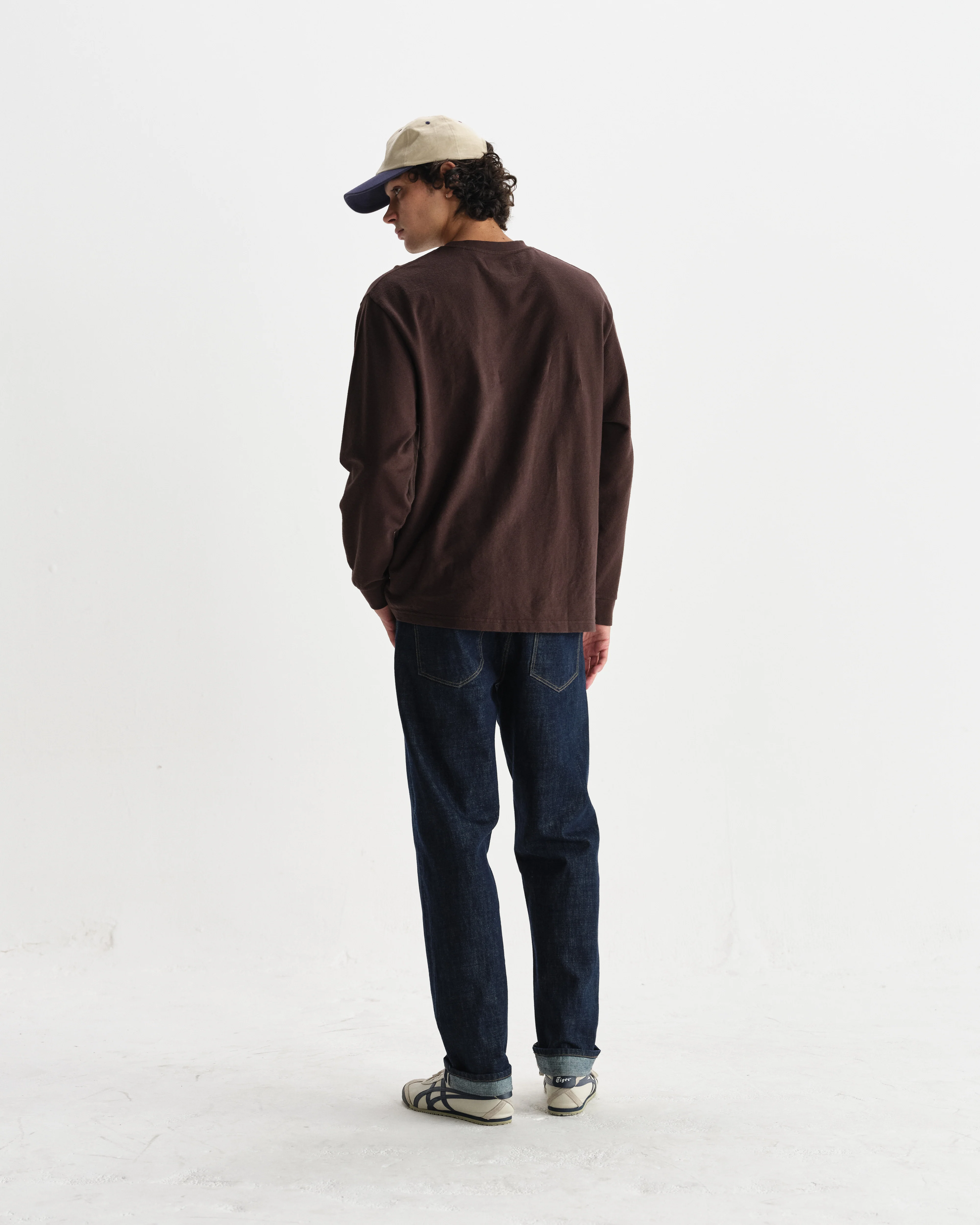 Hayden - Dark Brown Textured Organic Cotton Long Sleeve T-Shirt - Image 6