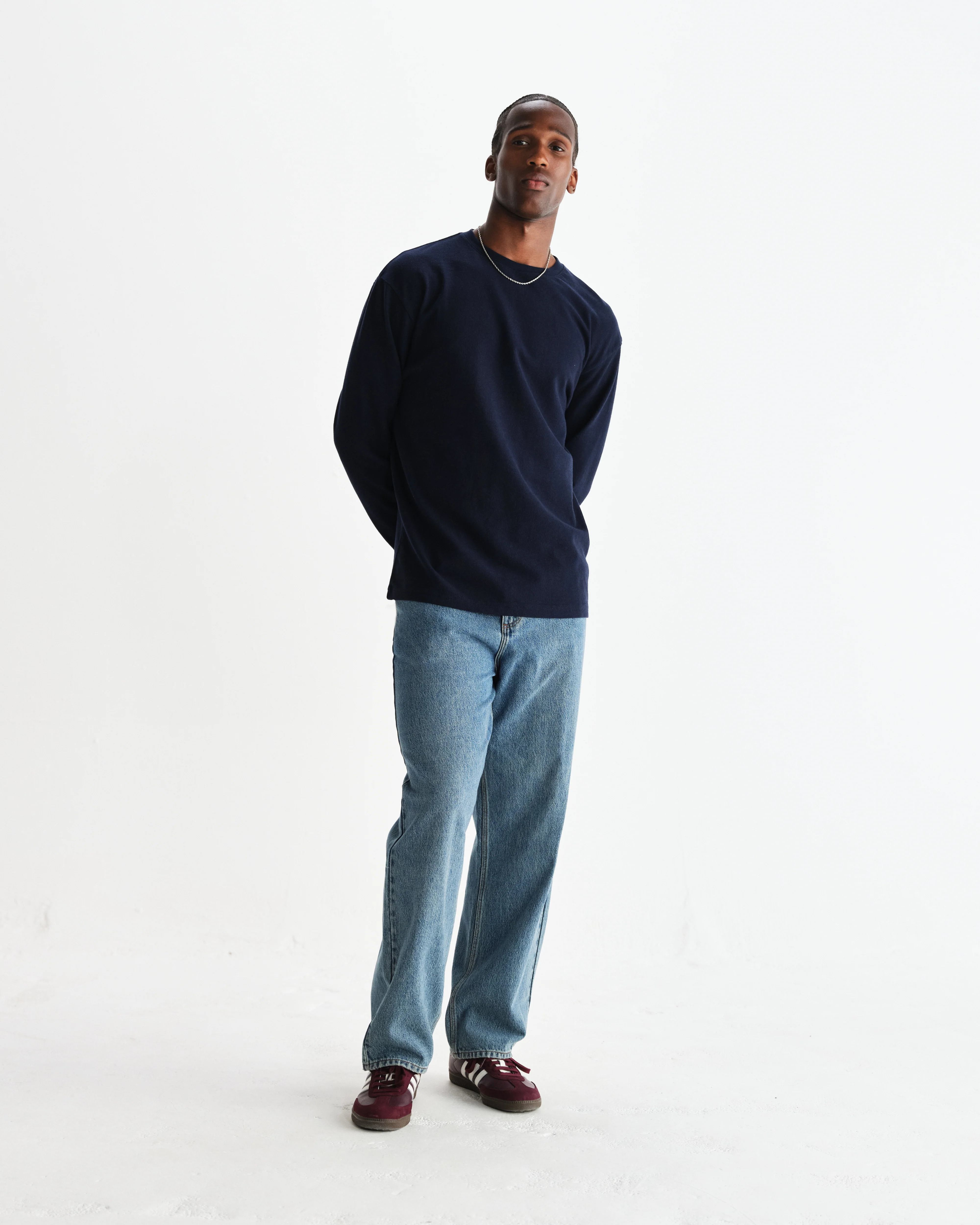 Hayden - Navy Textured Organic Cotton Long Sleeve T-Shirt - Image 4