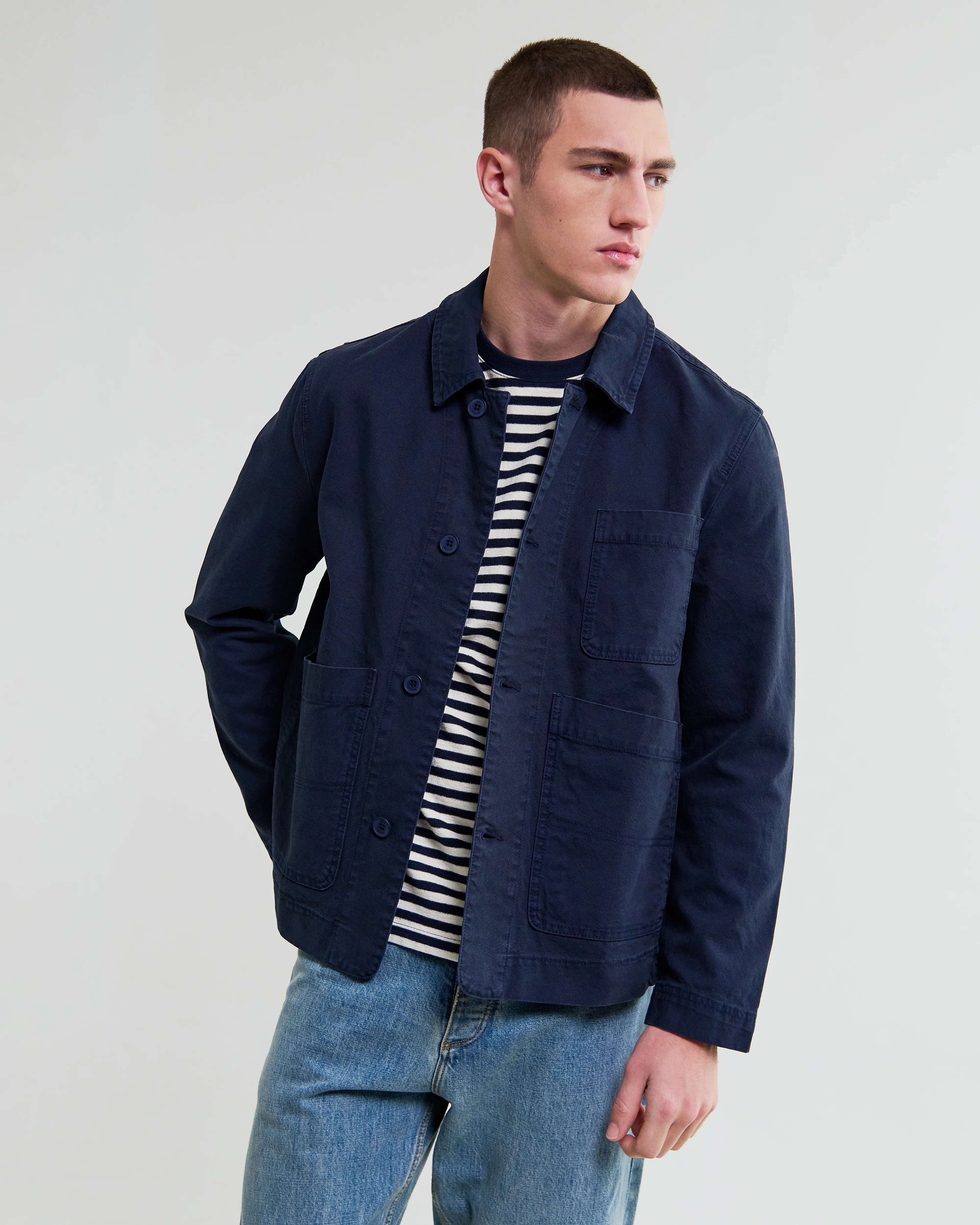 Healey - Navy Organic Cotton Chore Jacket - Image 2