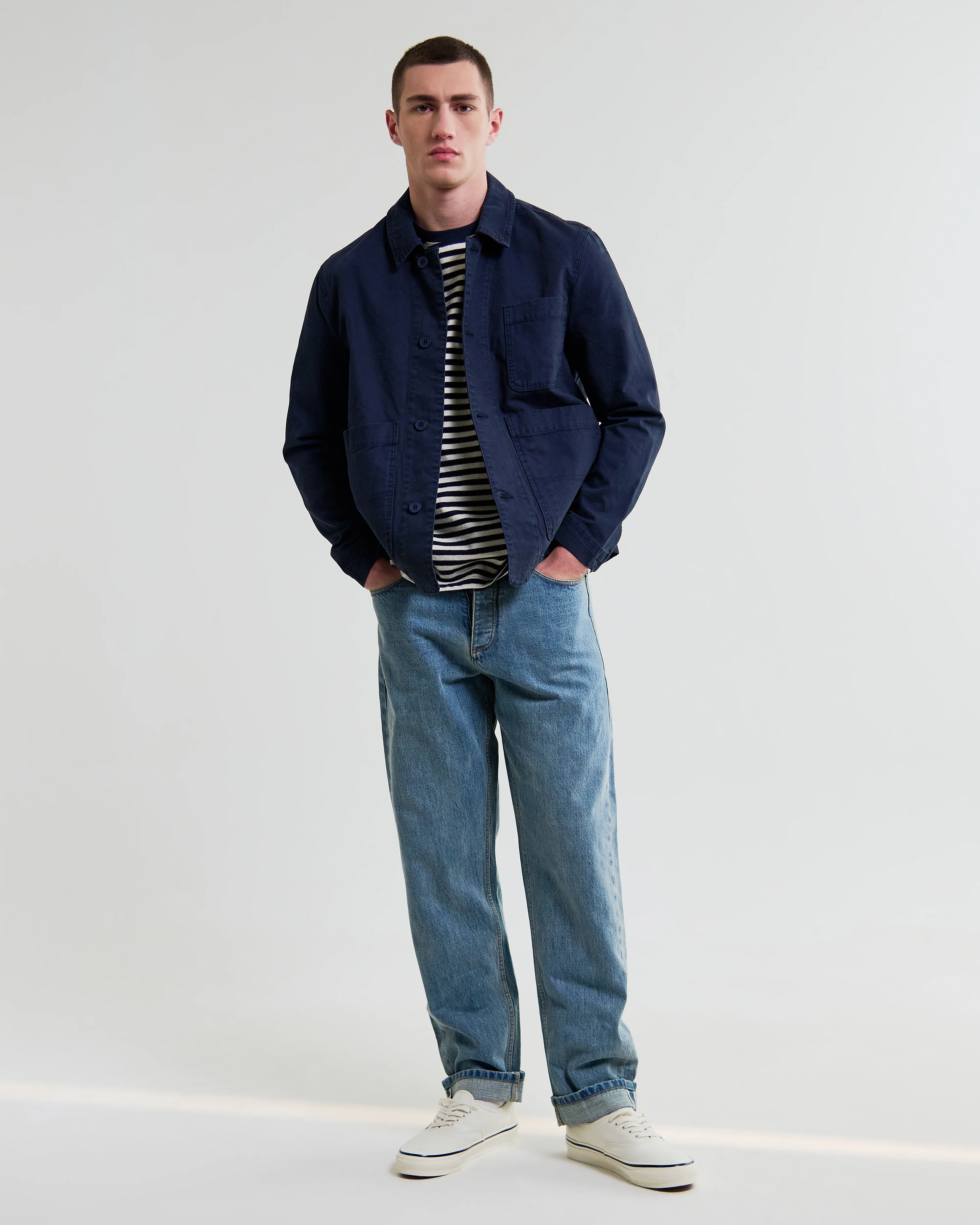 Healey - Navy Organic Cotton Chore Jacket - Image 4