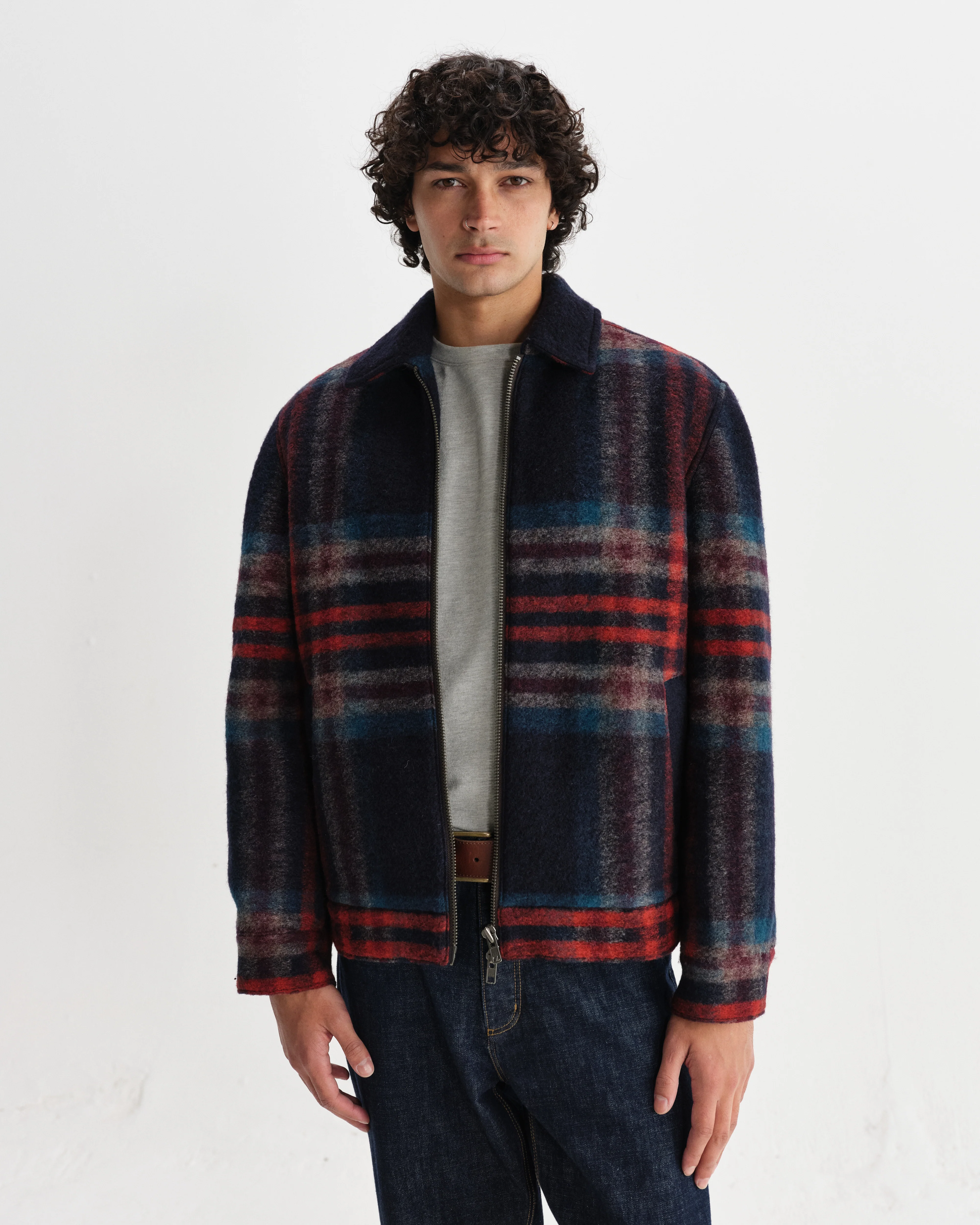Heath - Navy And Multicolour Check Wool Jacket - Image 2
