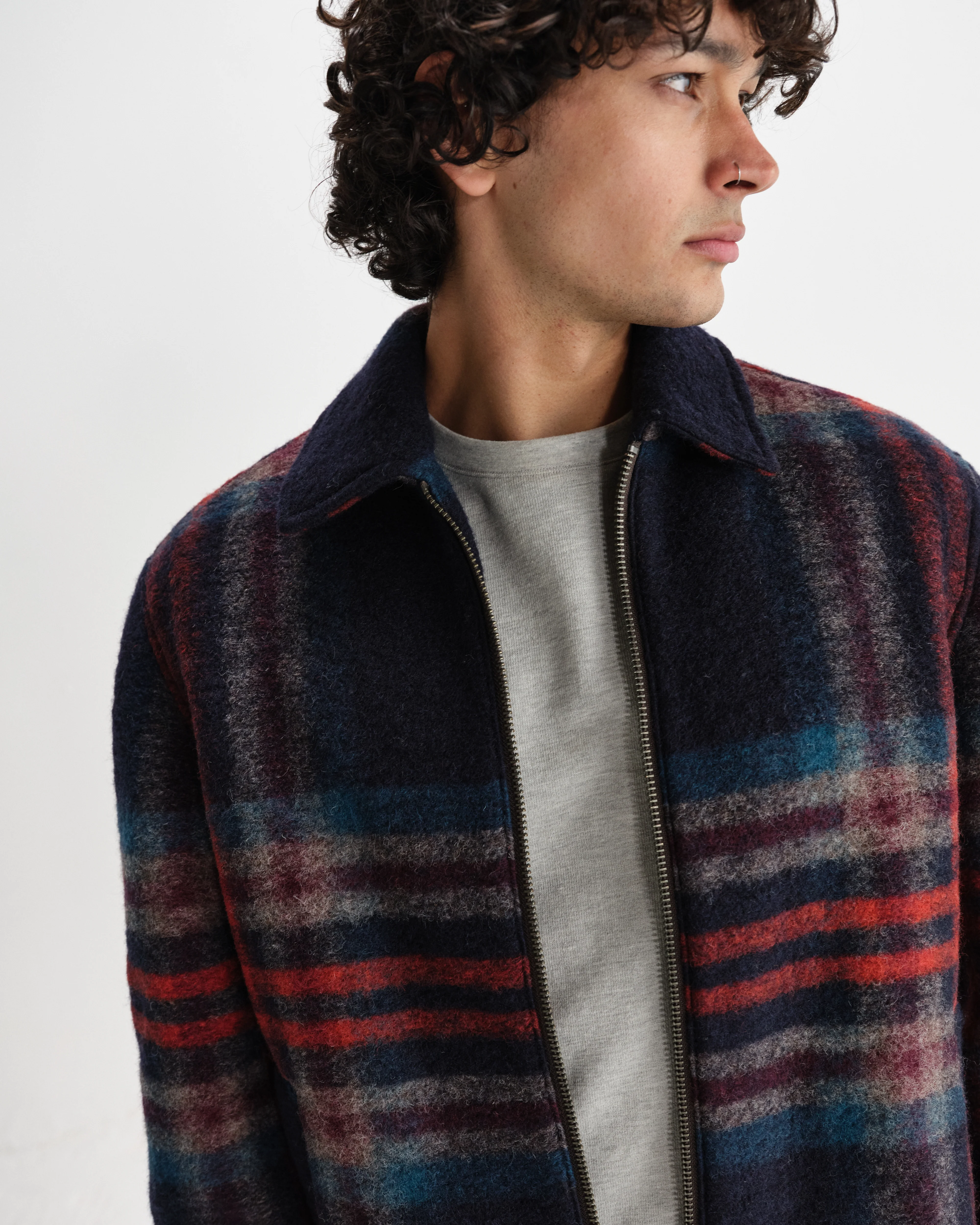 Heath - Navy And Multicolour Check Wool Jacket - Image 3