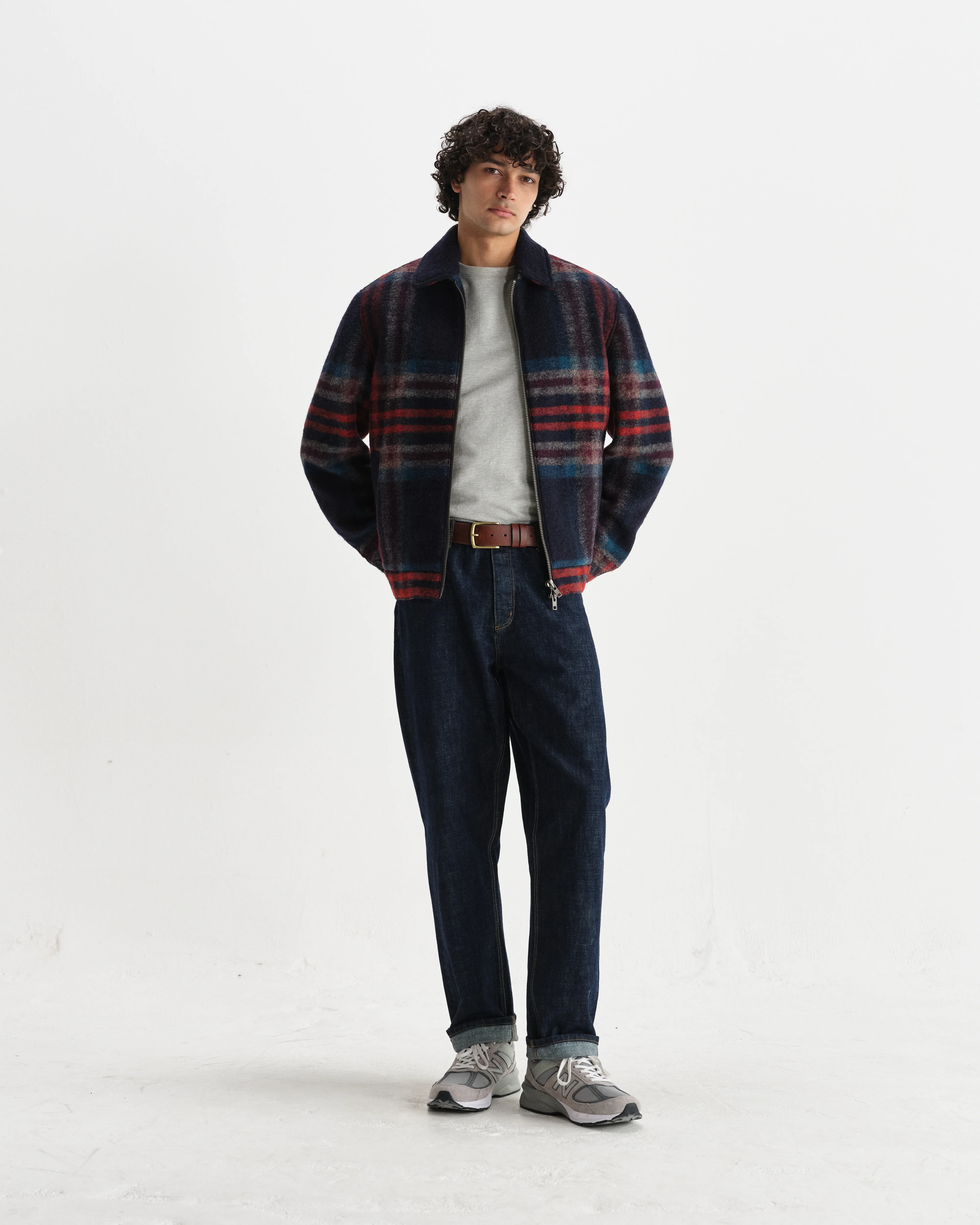 Heath - Navy And Multicolour Check Wool Jacket - Image 4