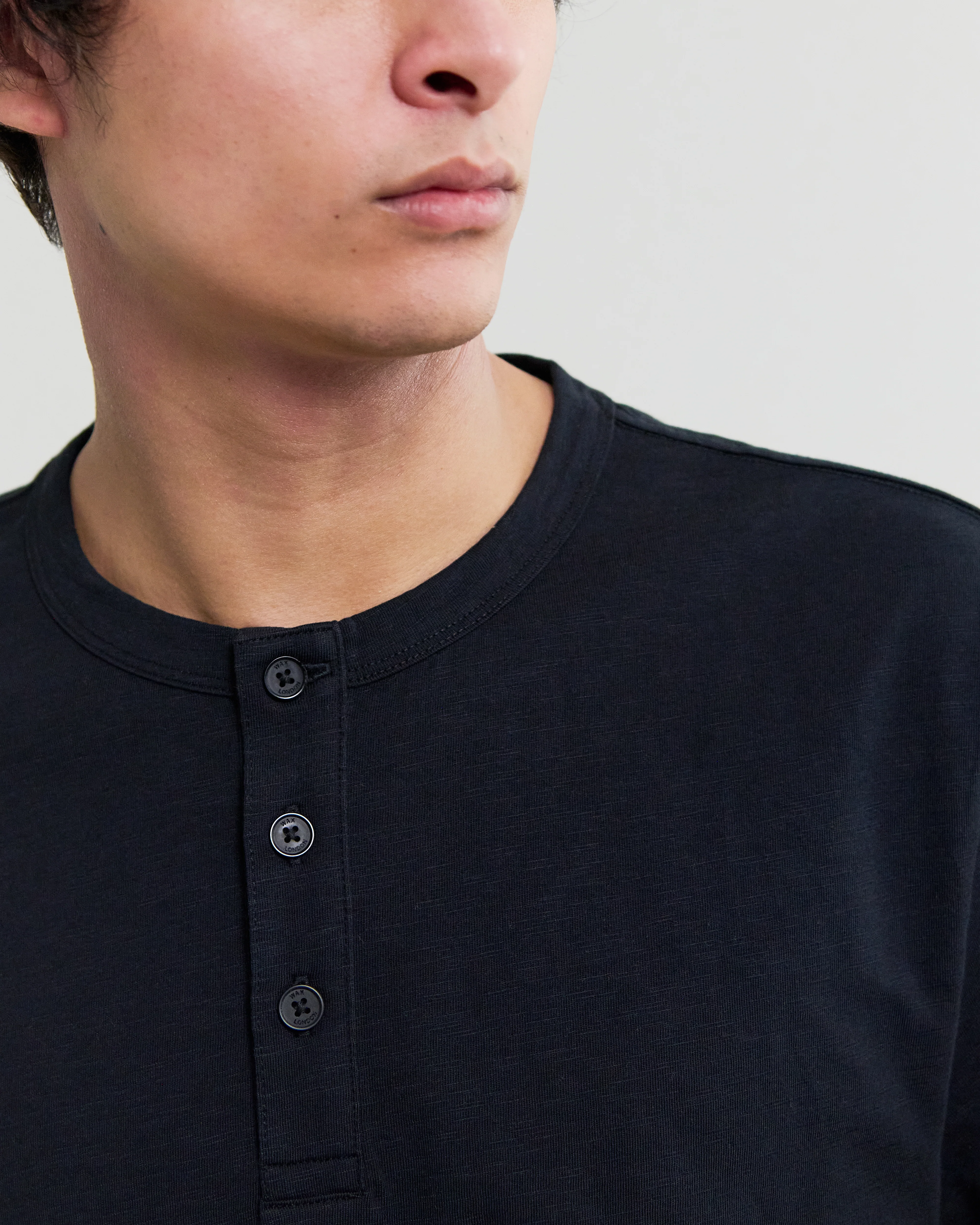 Hill - Black Slub Organic Cotton Henley T-Shirt - Image 3