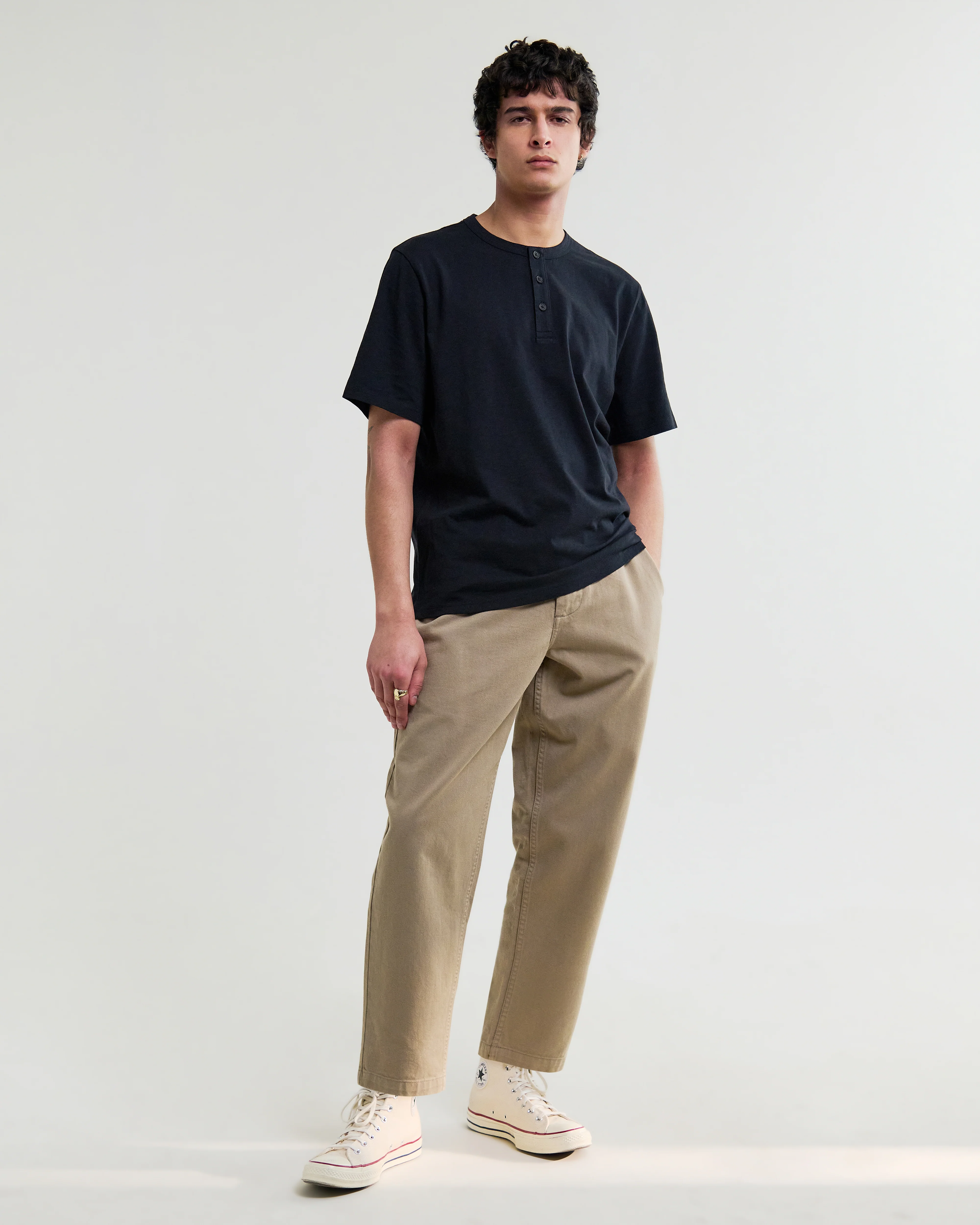 Hill - Black Slub Organic Cotton Henley T-Shirt - Image 4