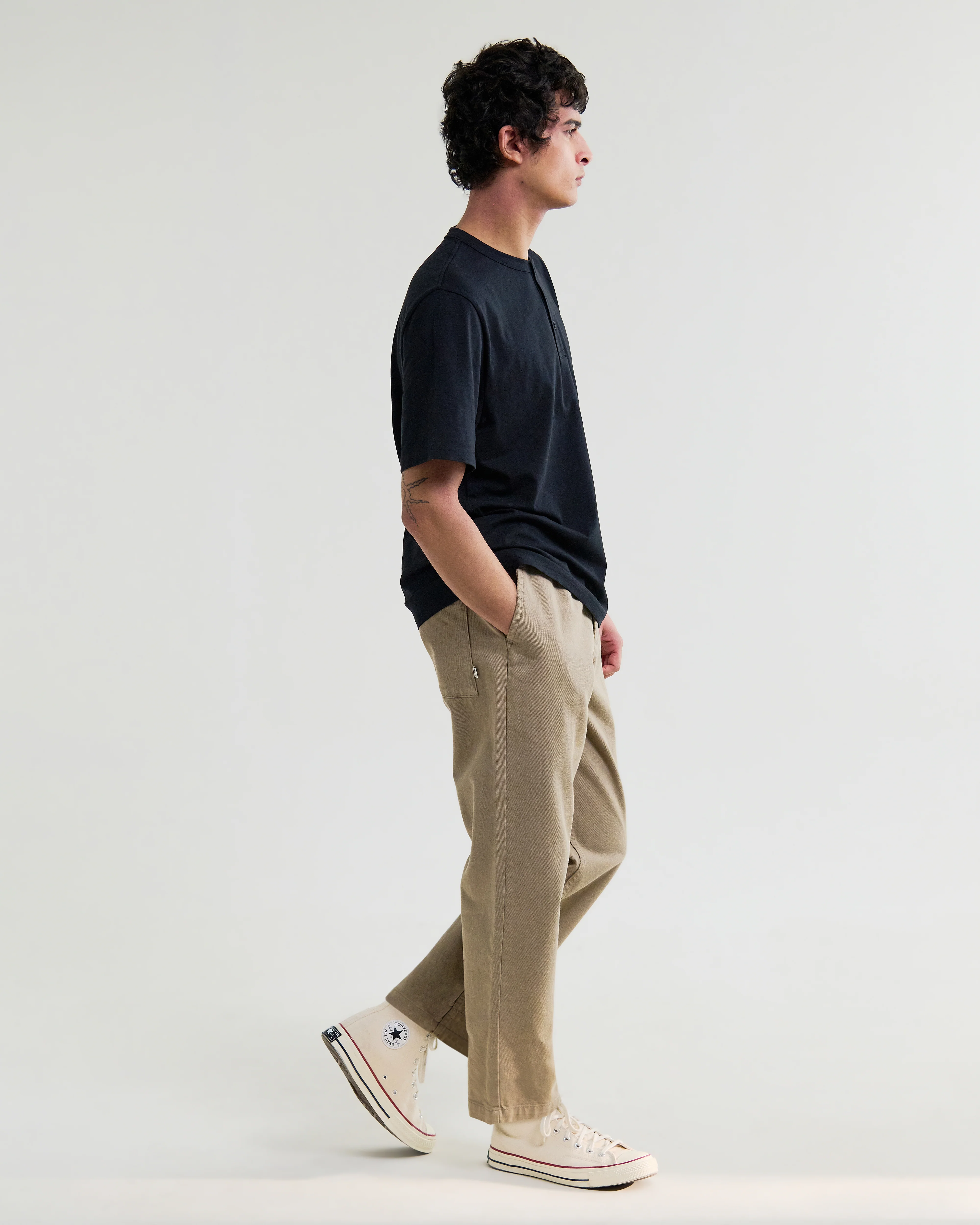 Hill - Black Slub Organic Cotton Henley T-Shirt - Image 5