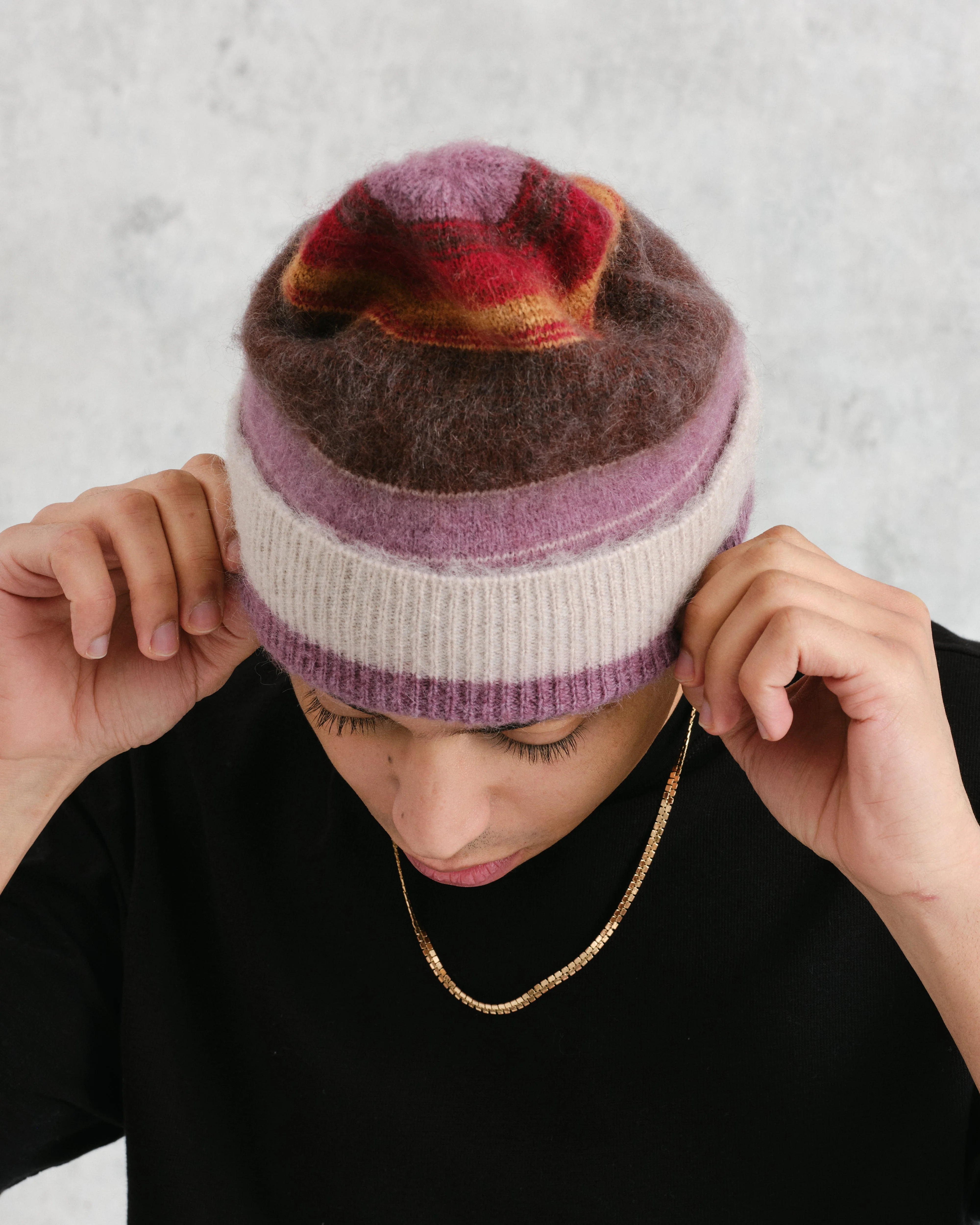 Hill - Oatmeal Brush Stripe Wool Beanie - Image 2