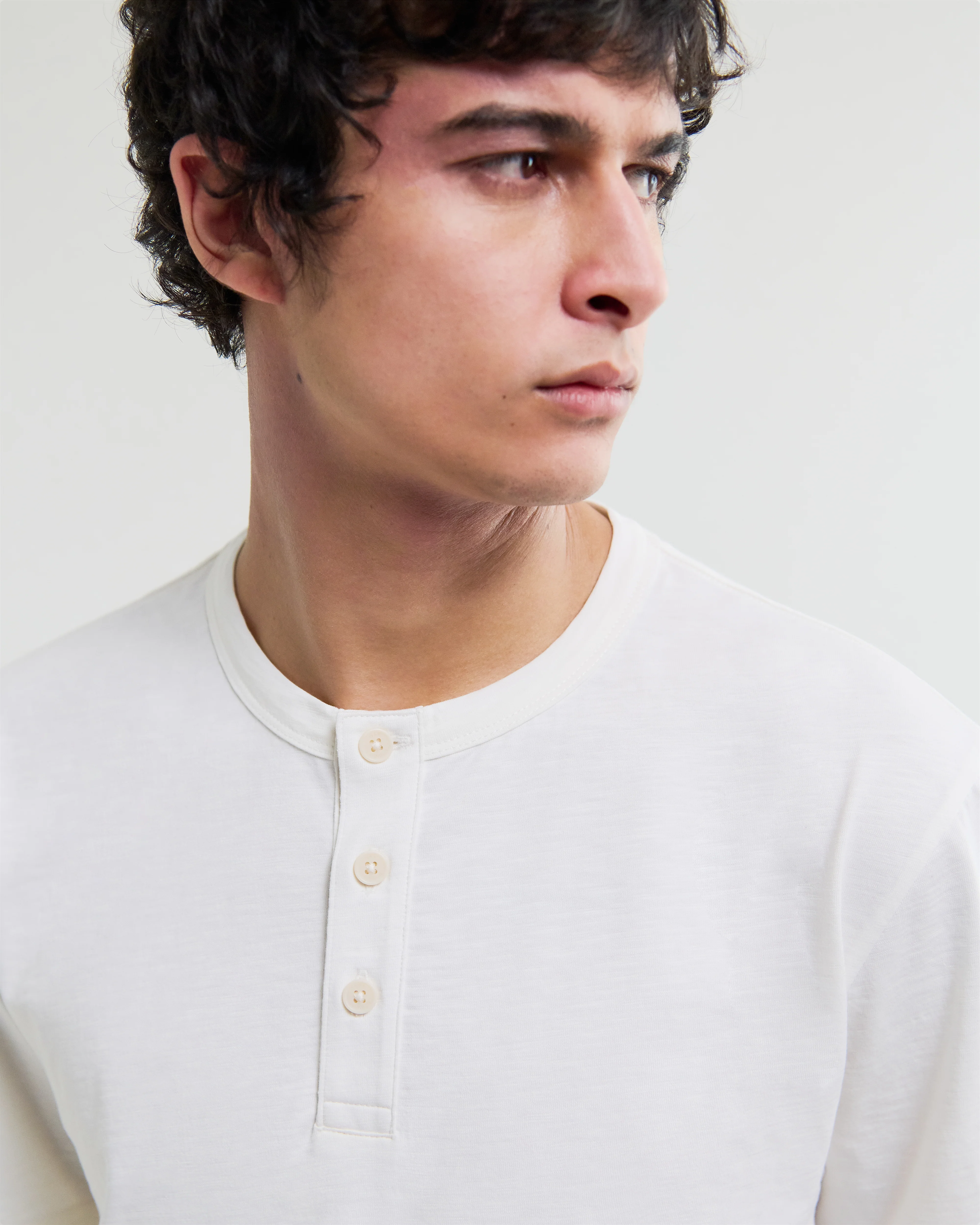 Hill - Off White Slub Organic Cotton Henley T-Shirt - Image 3