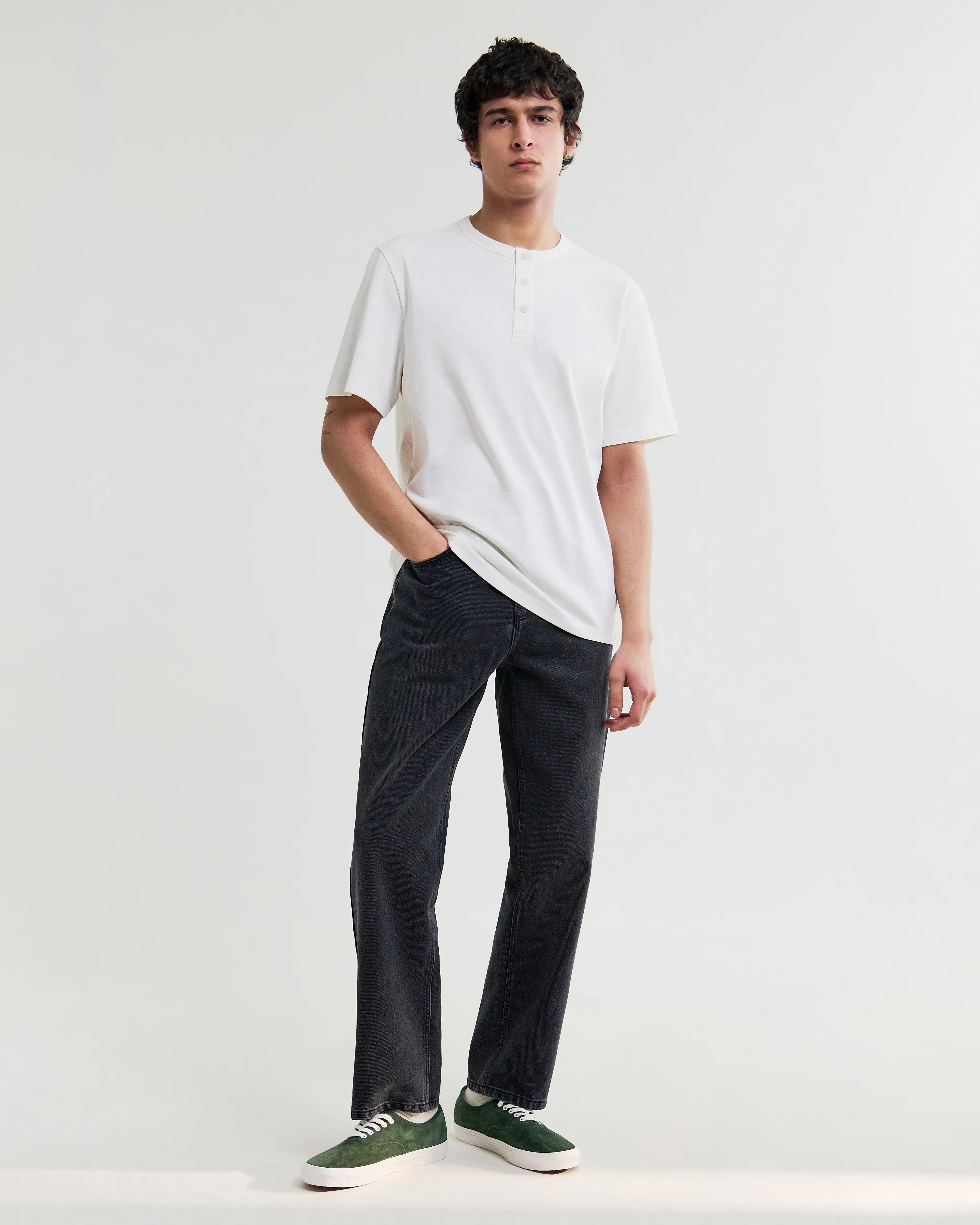 Hill - Off White Slub Organic Cotton Henley T-Shirt - Image 4