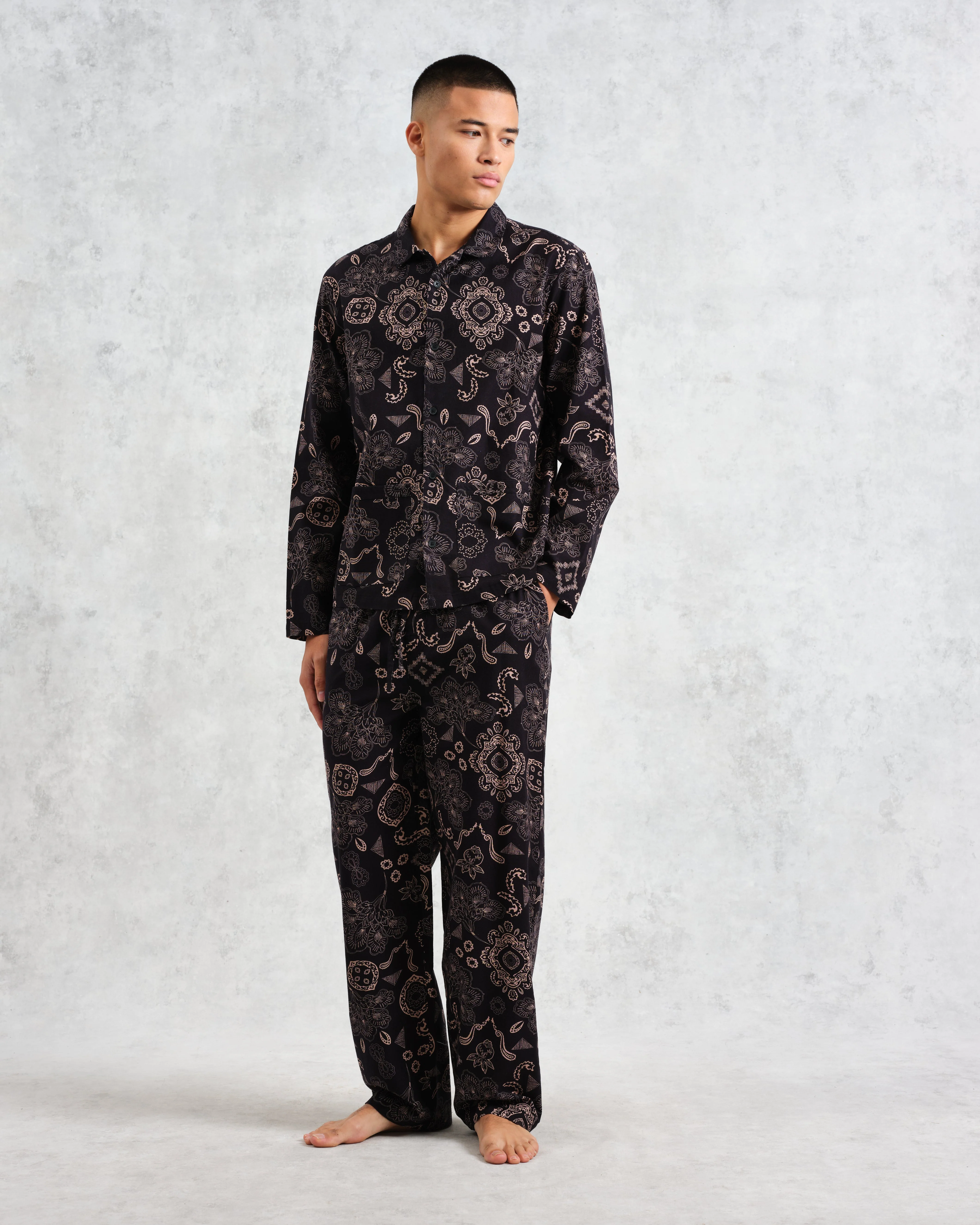 Hutton - Black And Beige Paisley Floral Lounge Trouser - Image 2