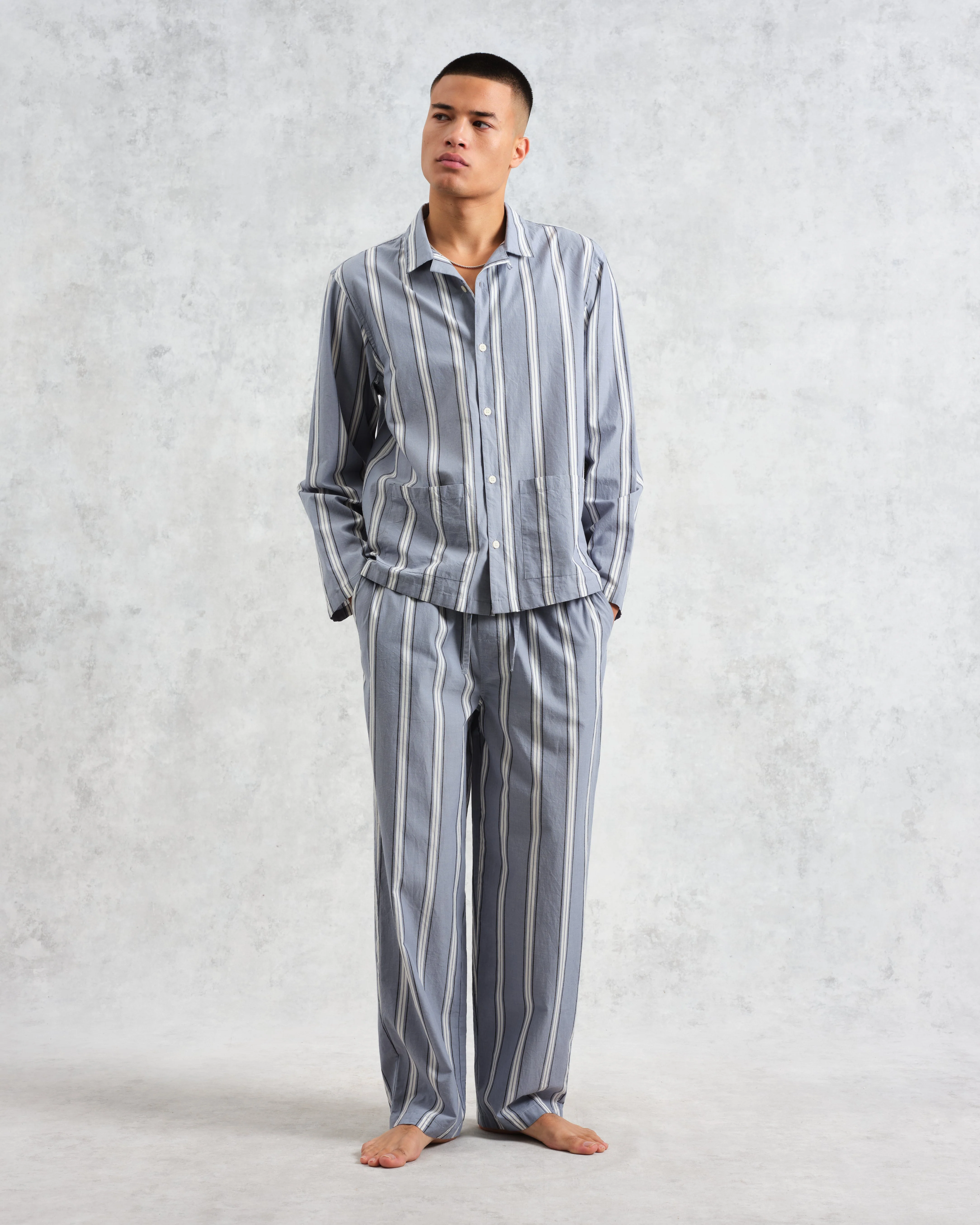 Hutton - Blue And Ecru Oxford Stripe Lounge Trouser - Image 2