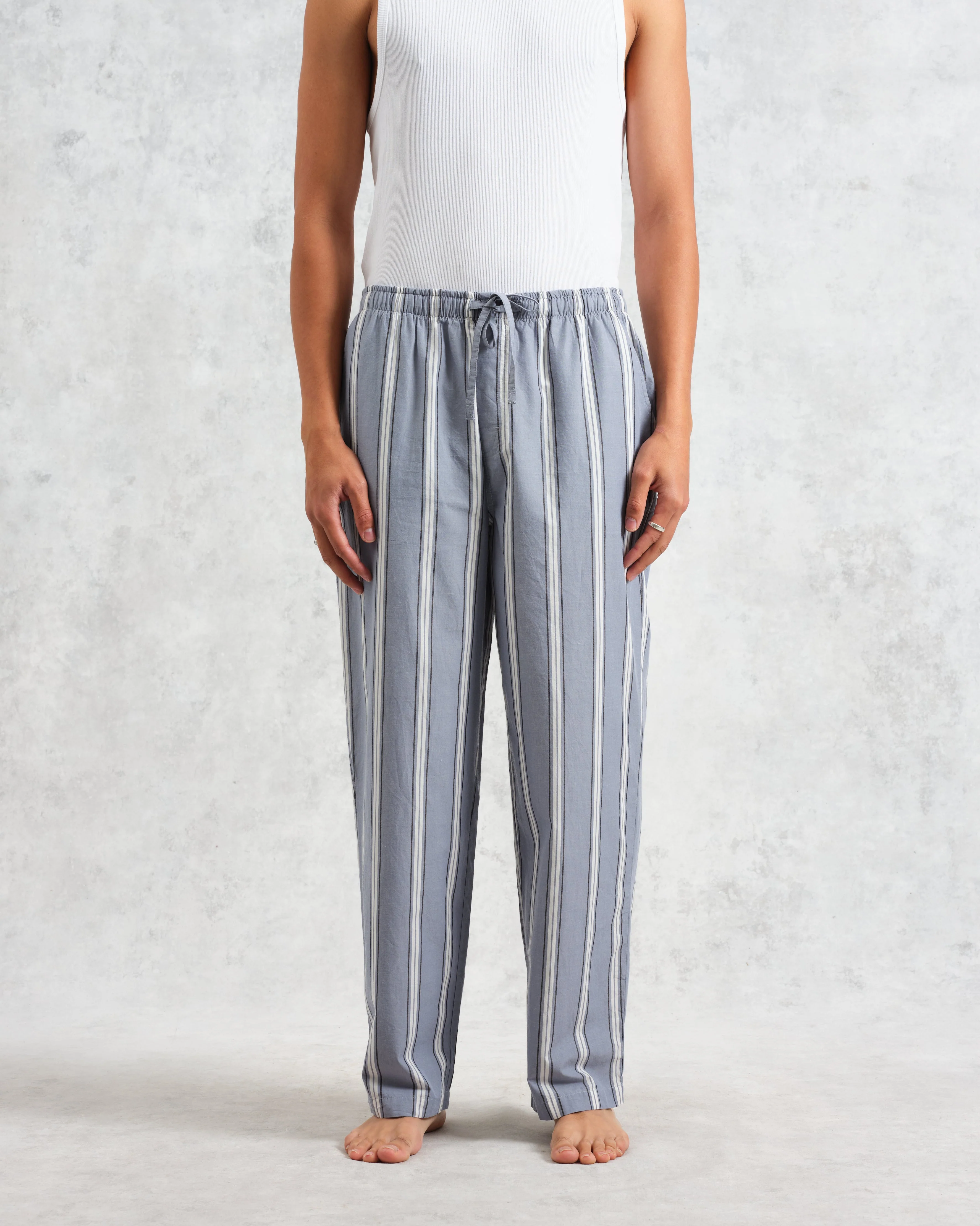 Hutton - Blue And Ecru Oxford Stripe Lounge Trouser - Image 3