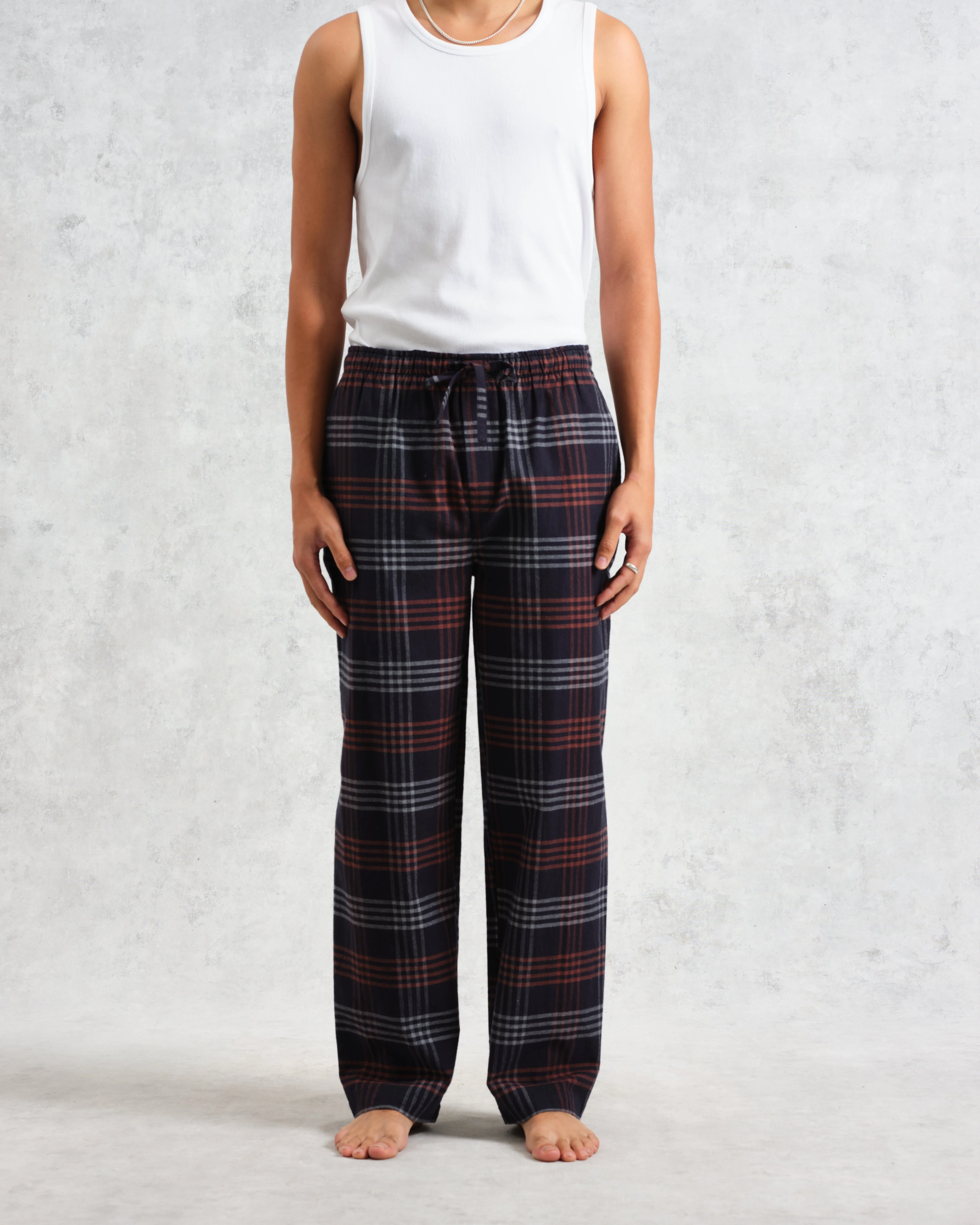 Hutton - Navy And Orange Check Flannel Lounge Trouser - Image 3