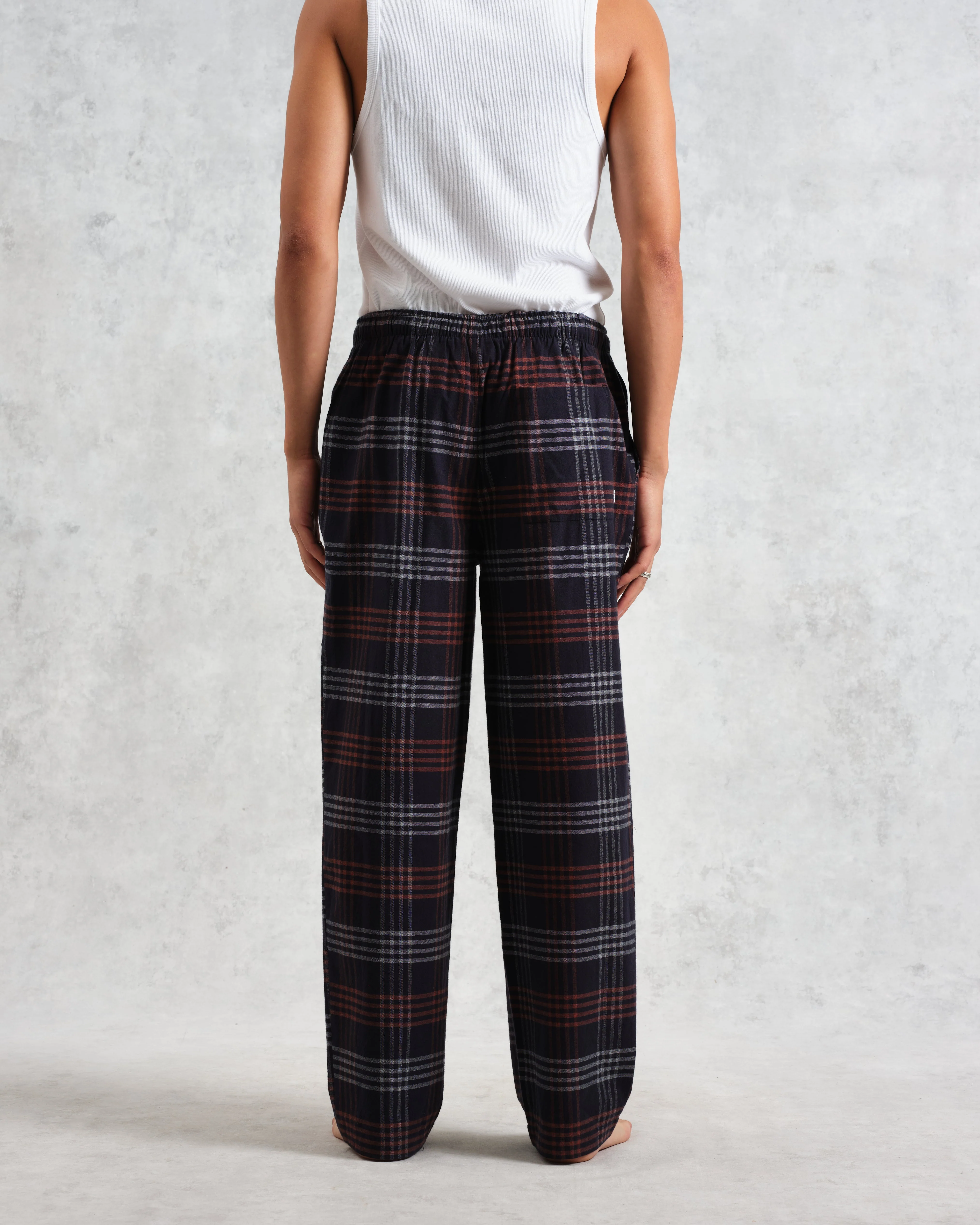 Hutton - Navy And Orange Check Flannel Lounge Trouser - Image 6