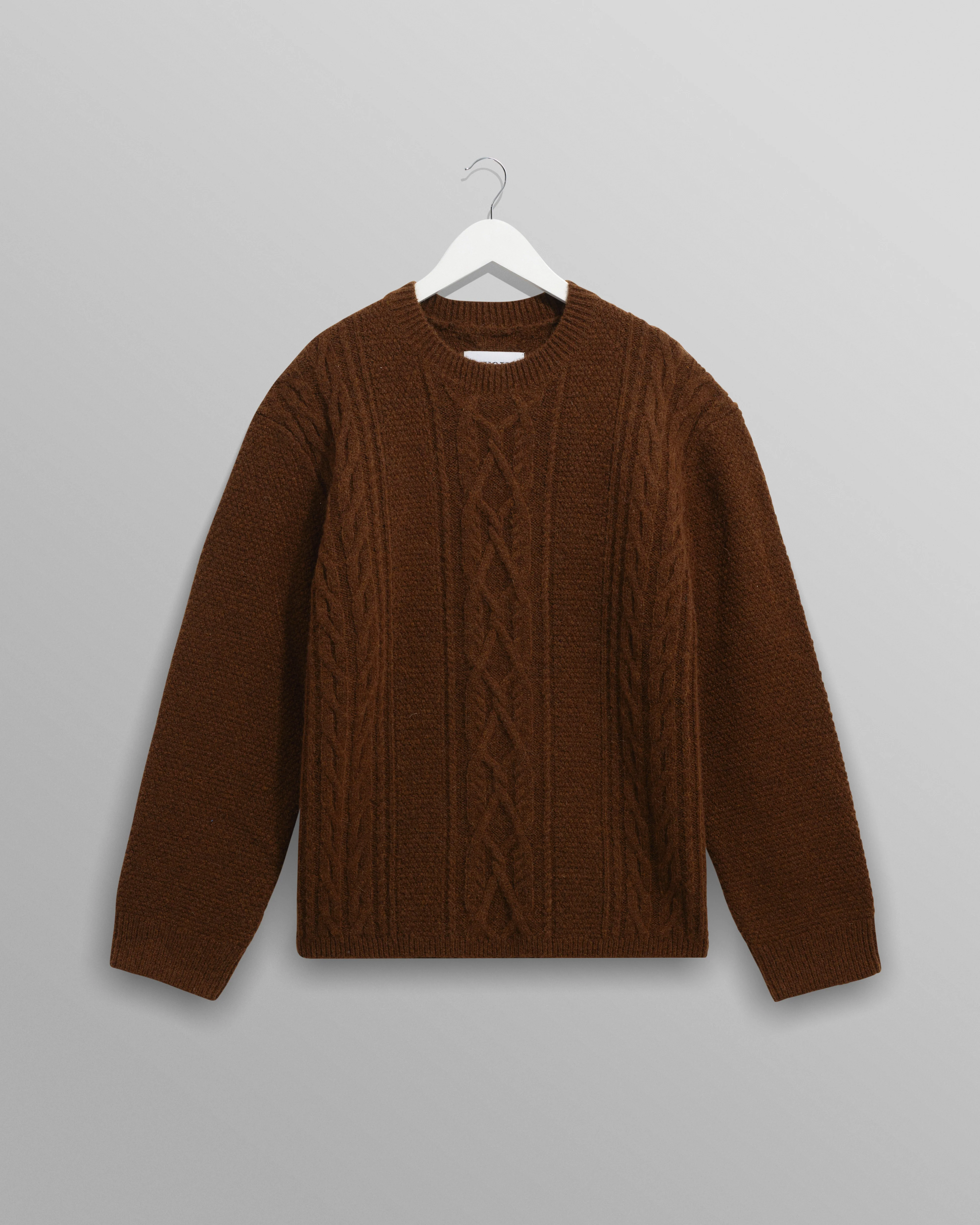 Hyatt - Brown Brush Cable Knit Crewneck Jumper