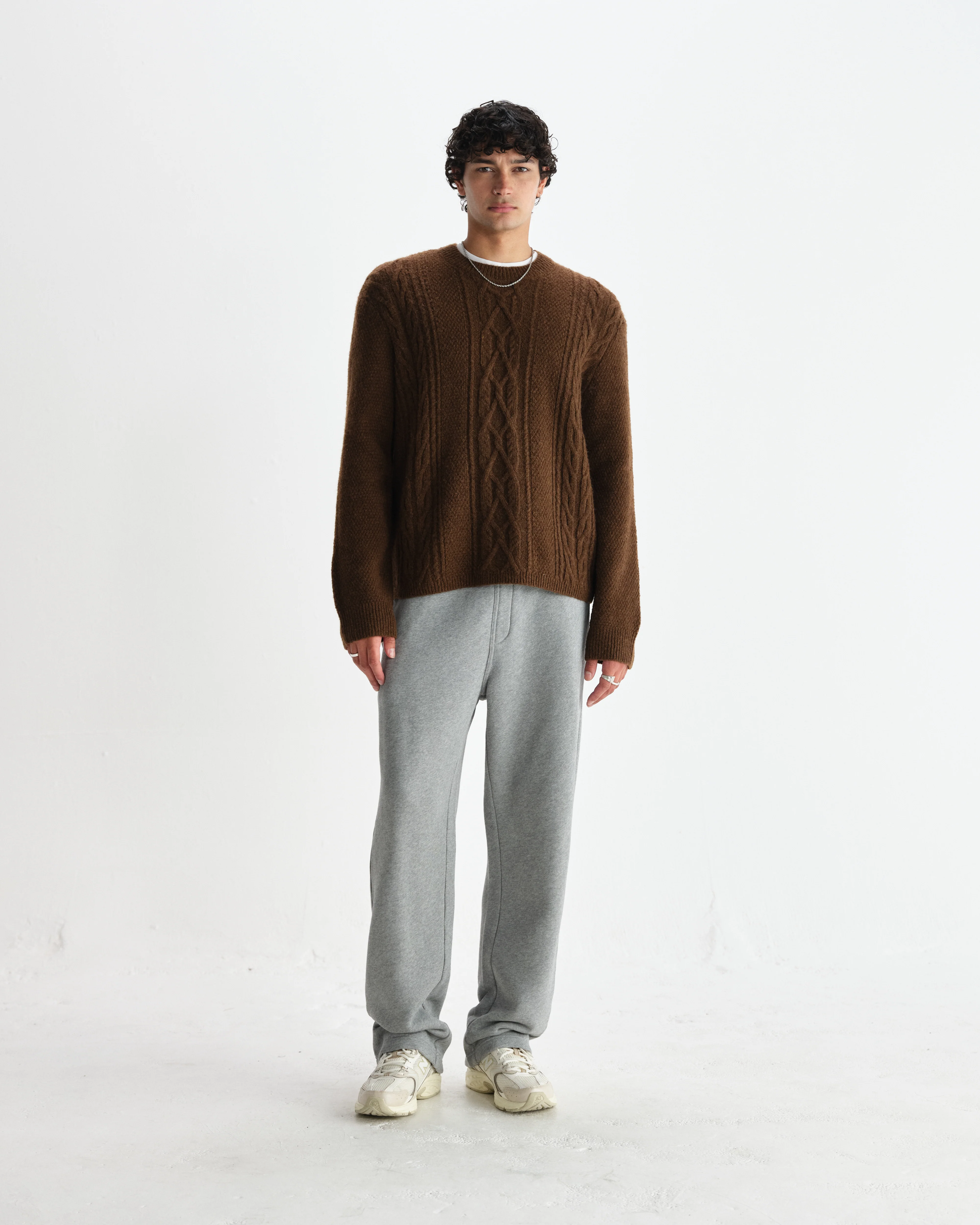 Hyatt - Brown Brush Cable Knit Crewneck Jumper - Image 4