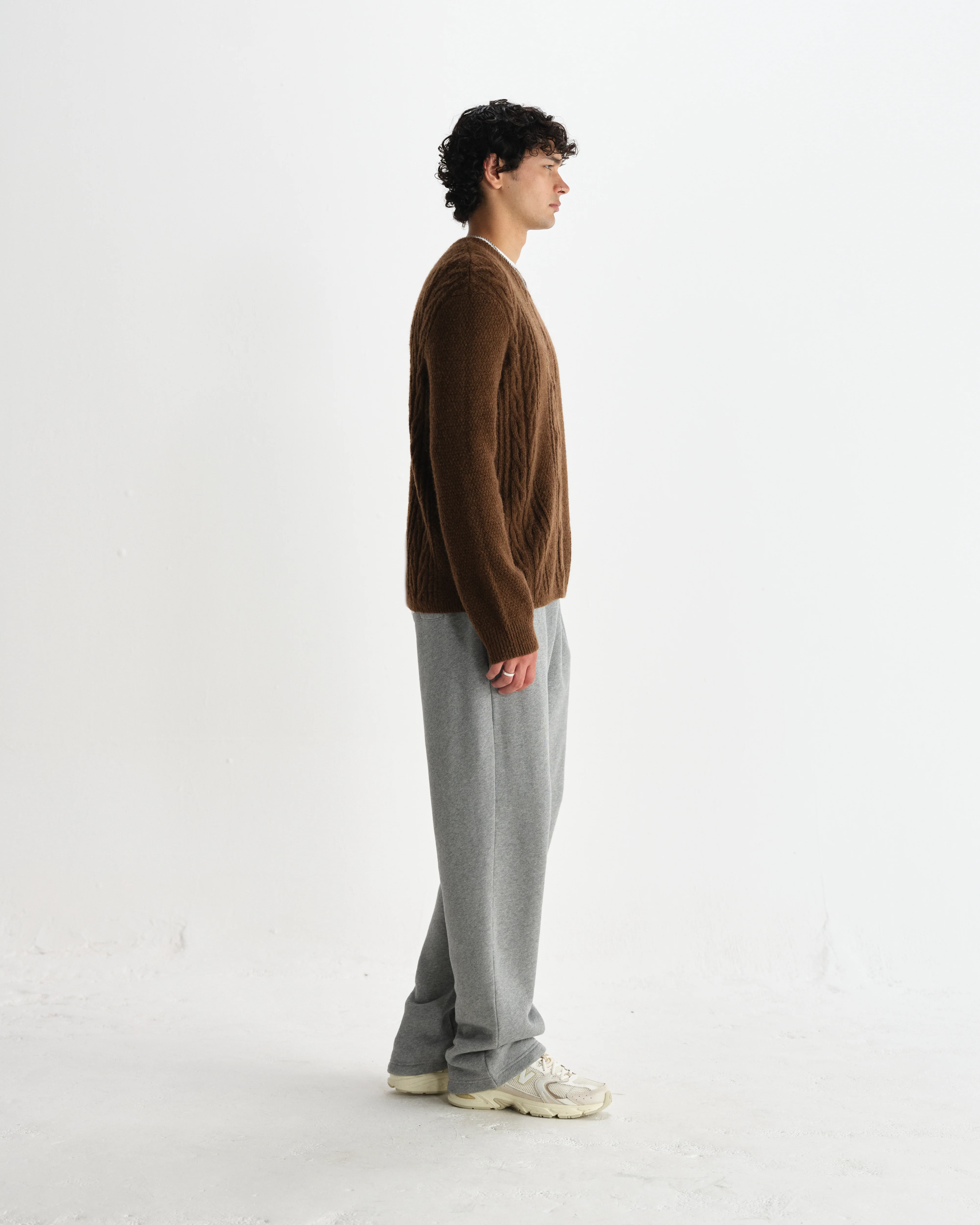 Hyatt - Brown Brush Cable Knit Crewneck Jumper - Image 5