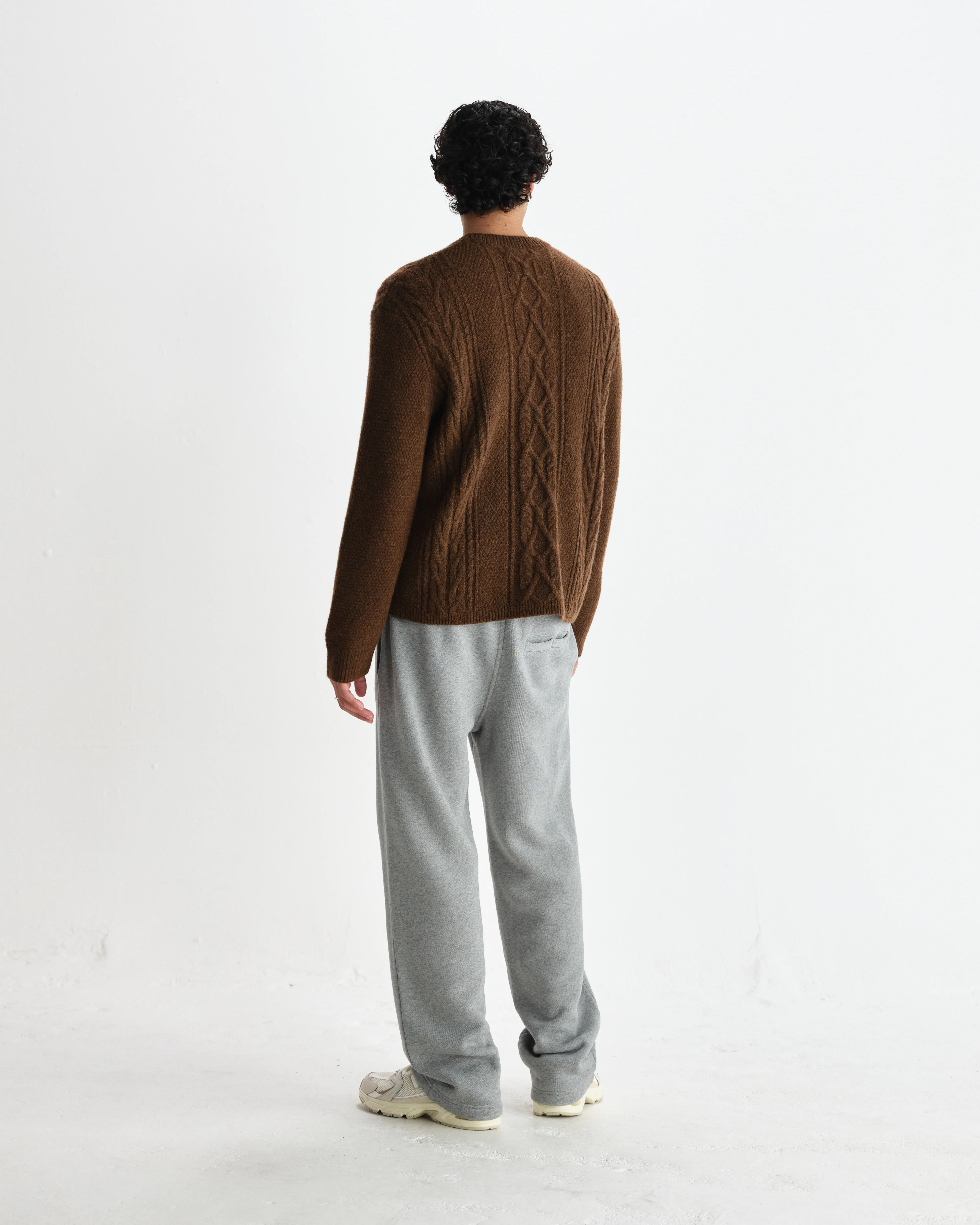 Hyatt - Brown Brush Cable Knit Crewneck Jumper - Image 6