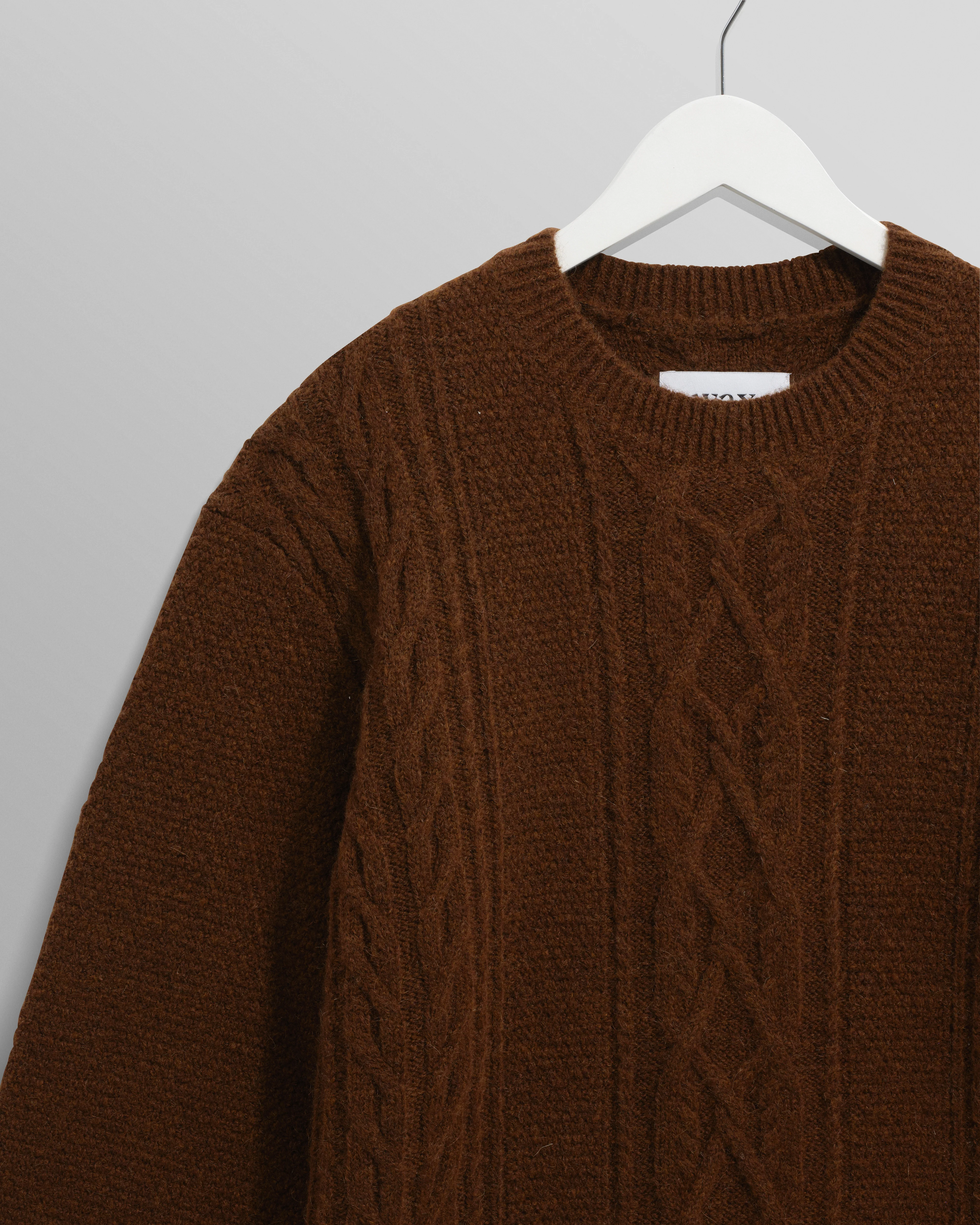 Hyatt - Brown Brush Cable Knit Crewneck Jumper - Image 7