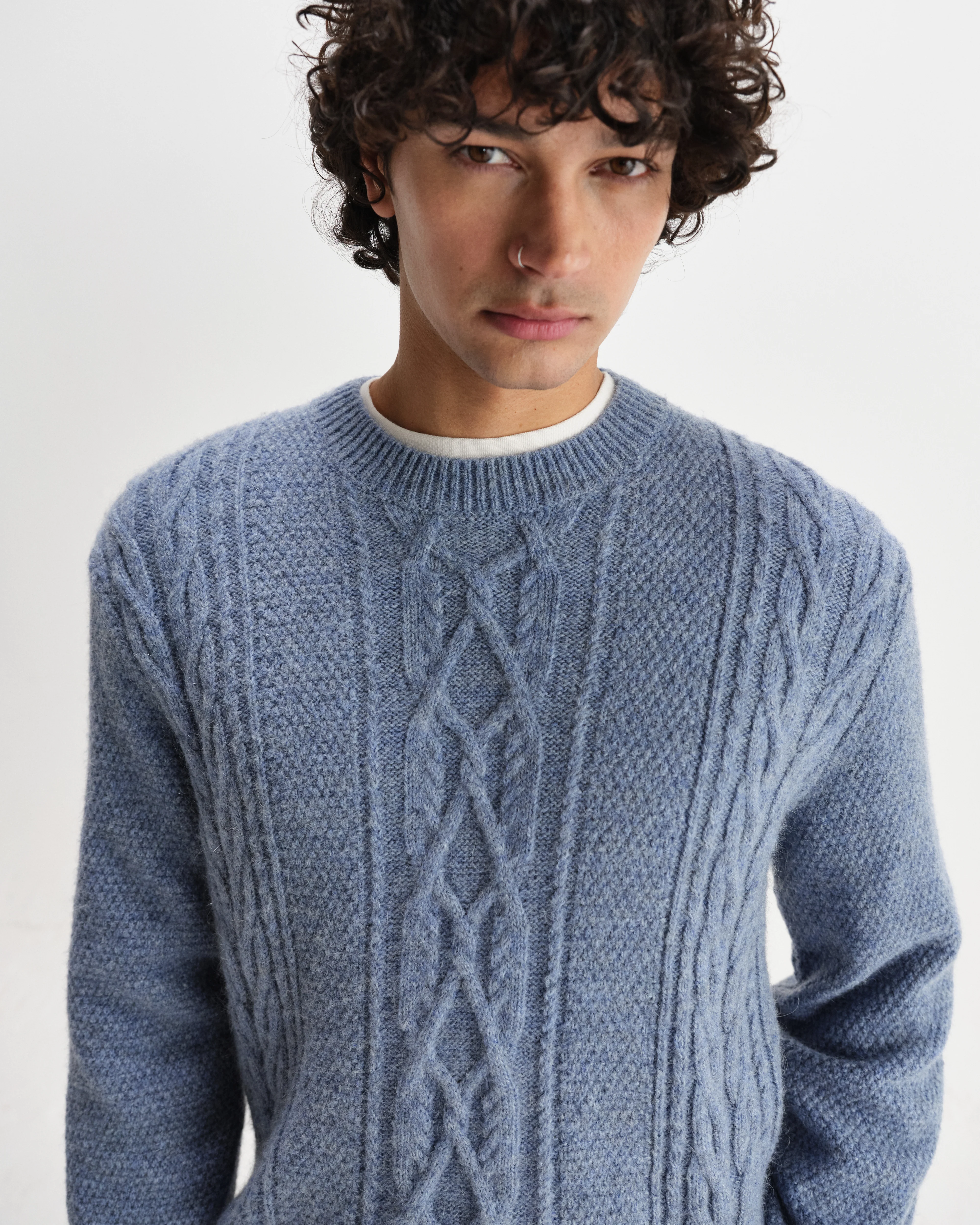 Hyatt - Light Blue Brush Cable Knit Crewneck Jumper - Image 4