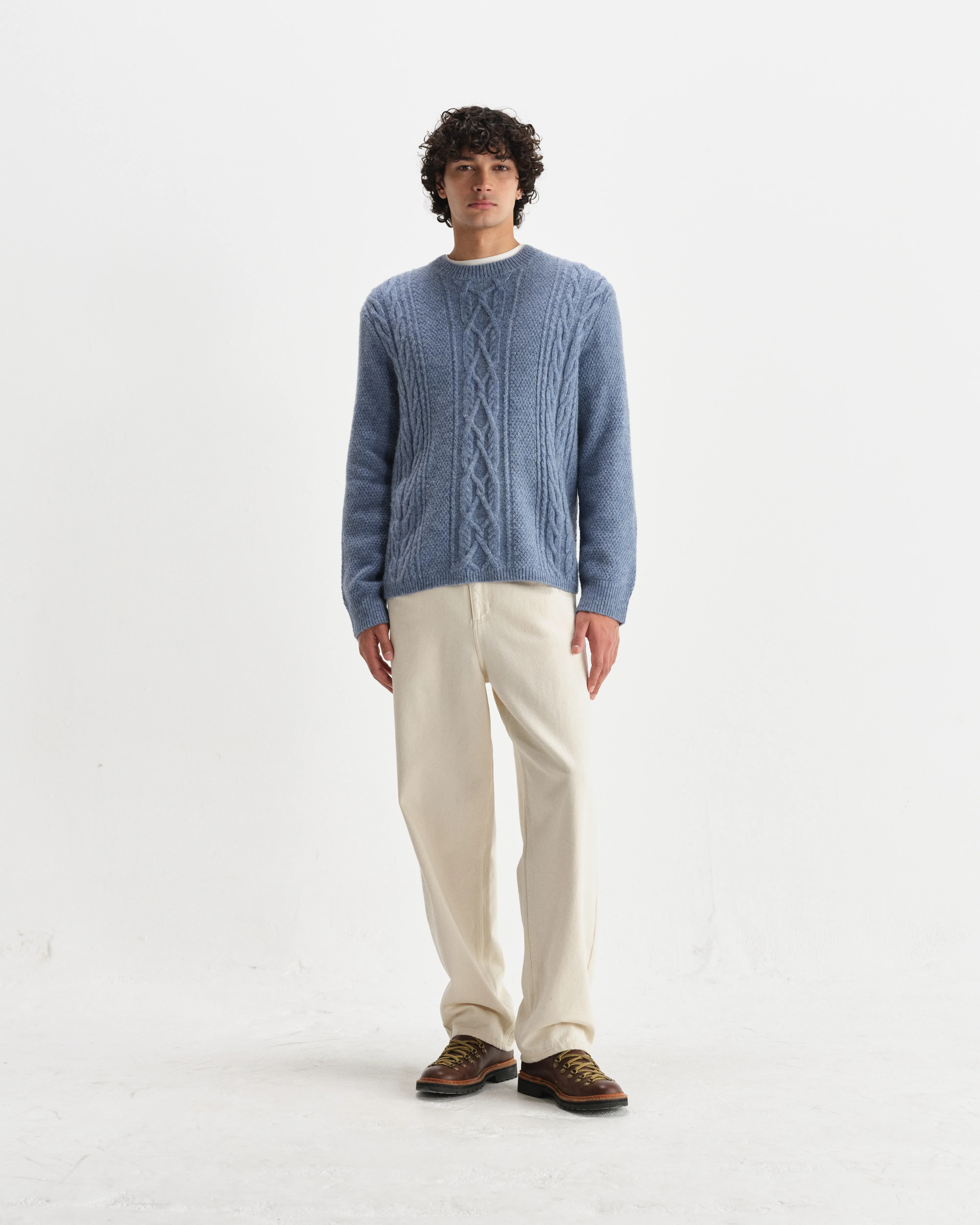 Hyatt - Light Blue Brush Cable Knit Crewneck Jumper - Image 5