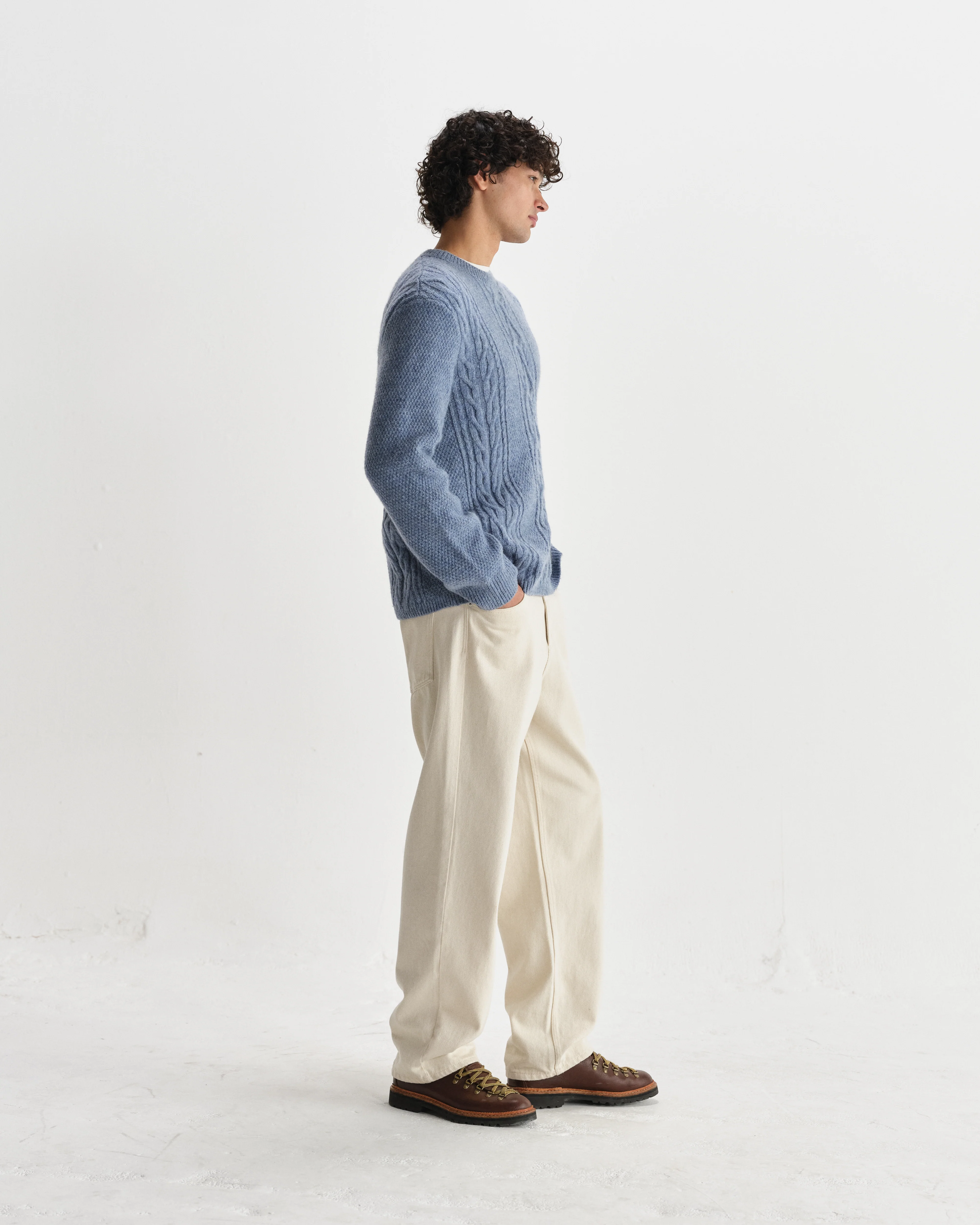 Hyatt - Light Blue Brush Cable Knit Crewneck Jumper - Image 6