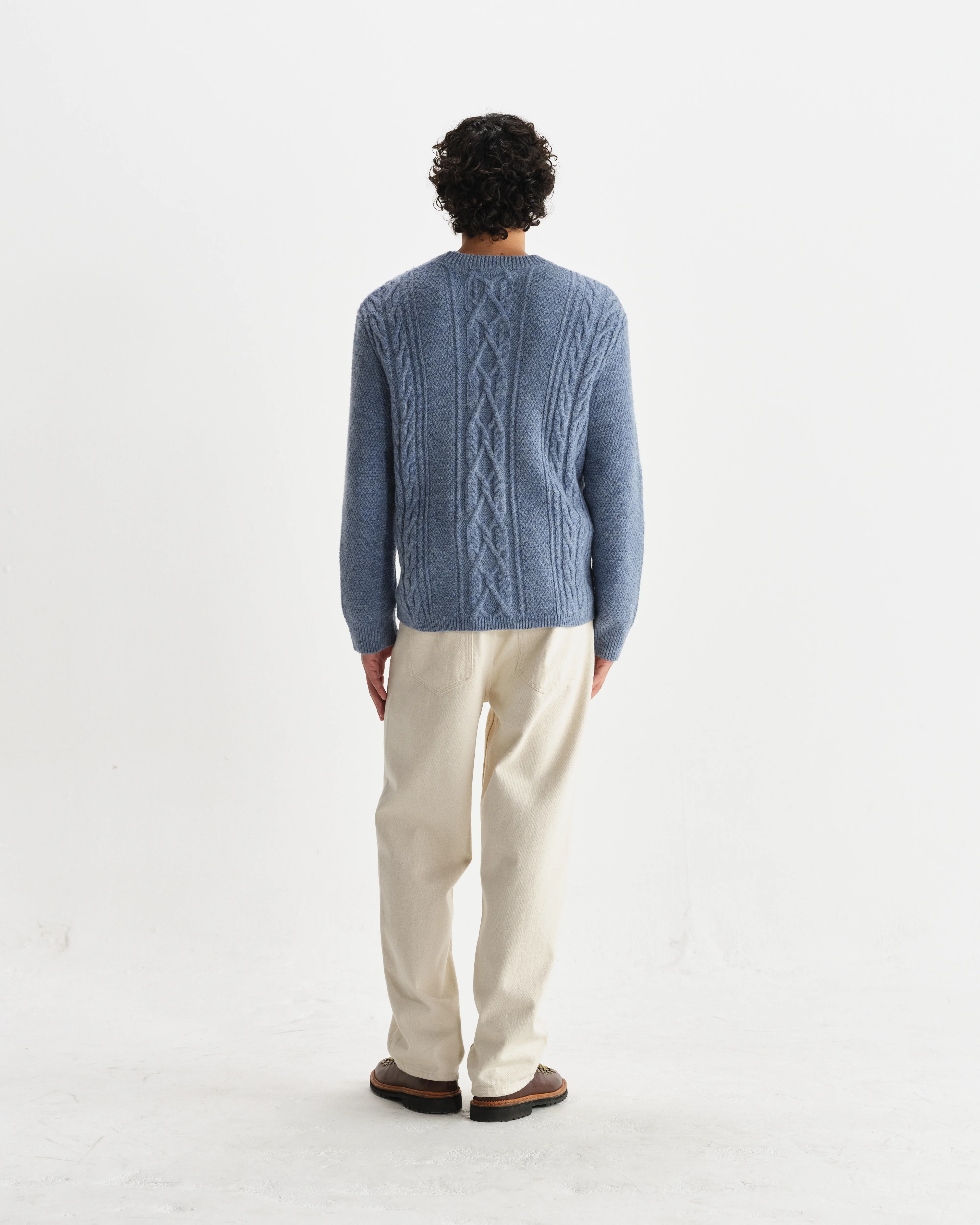 Hyatt - Light Blue Brush Cable Knit Crewneck Jumper - Image 7